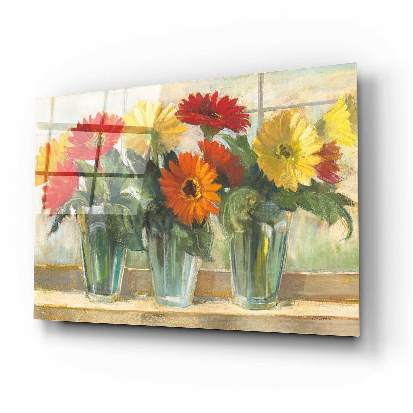 Epic Art 'Gerberas In Glass Vases' by Carol Rowan, Acrylic Glass Wall Art,16x12