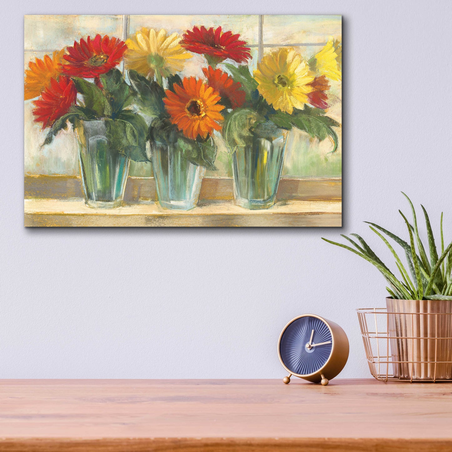 Epic Art 'Gerberas In Glass Vases' by Carol Rowan, Acrylic Glass Wall Art,16x12