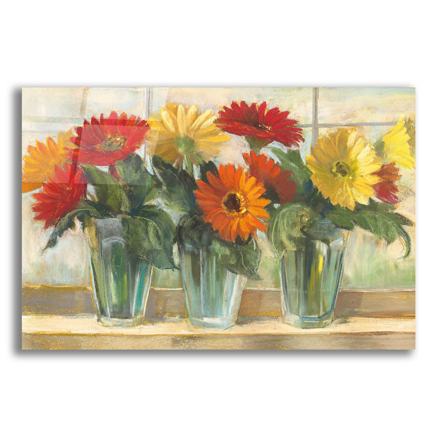 Epic Art 'Gerberas In Glass Vases' by Carol Rowan, Acrylic Glass Wall Art,24x16