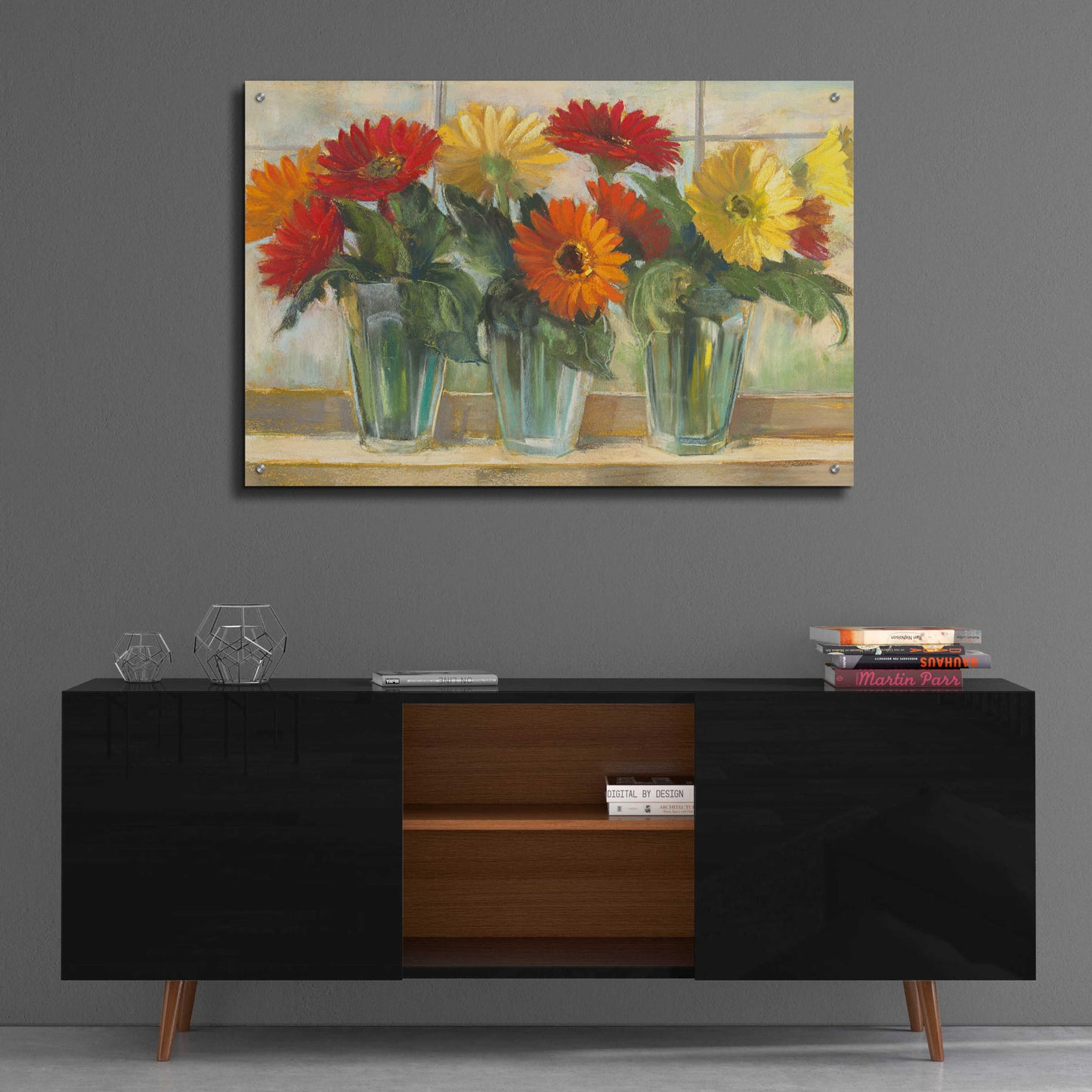 Epic Art 'Gerberas In Glass Vases' by Carol Rowan, Acrylic Glass Wall Art,36x24