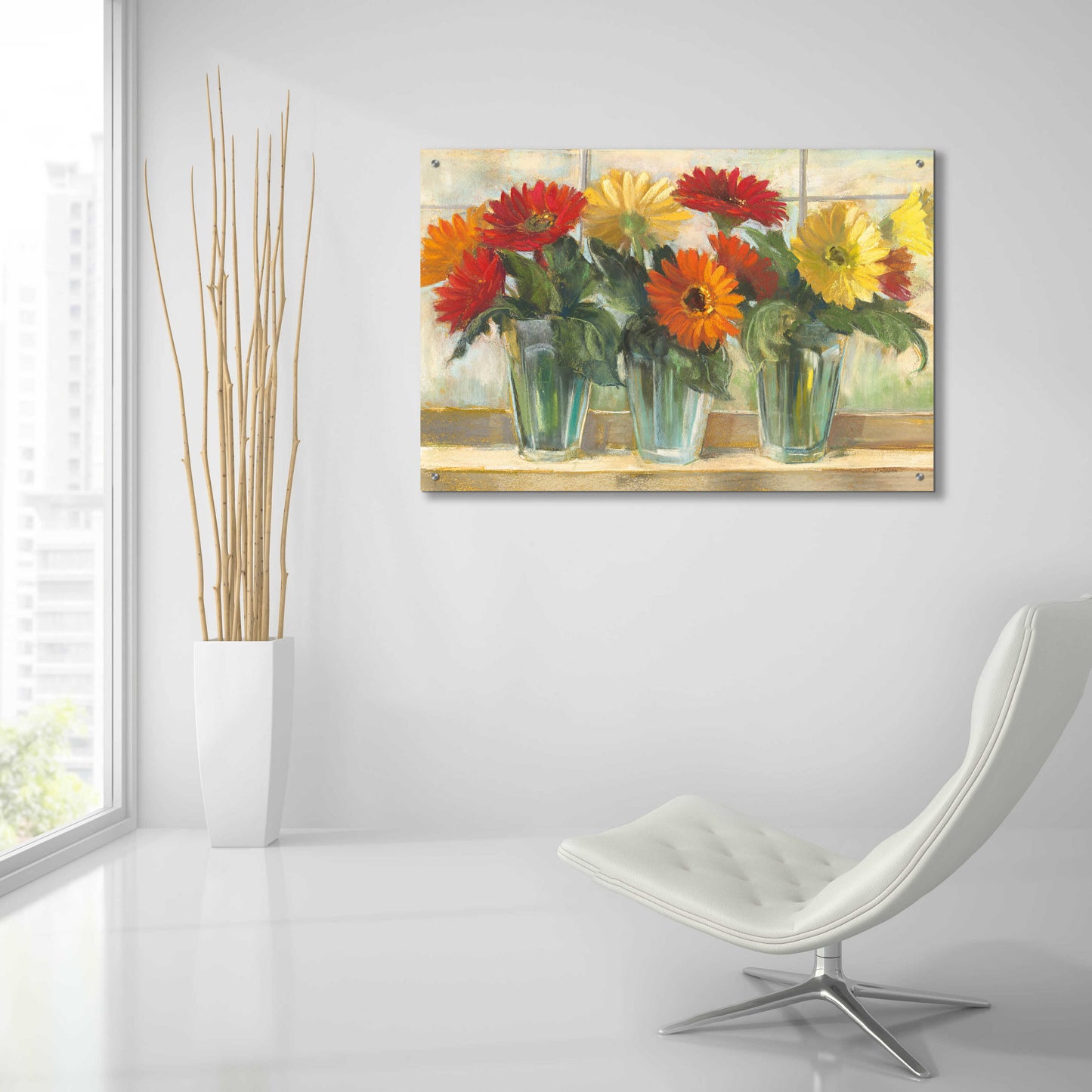 Epic Art 'Gerberas In Glass Vases' by Carol Rowan, Acrylic Glass Wall Art,36x24