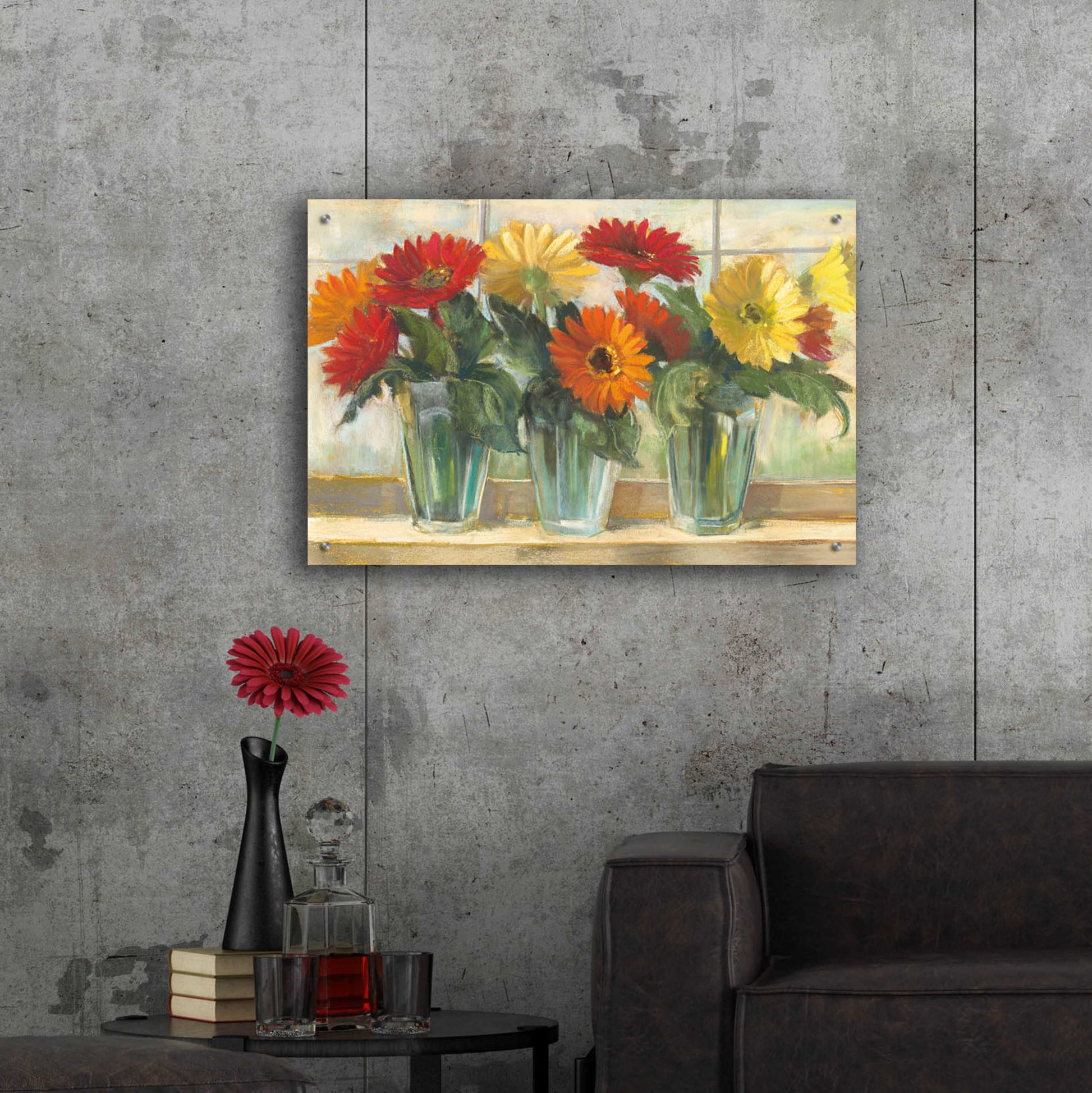 Epic Art 'Gerberas In Glass Vases' by Carol Rowan, Acrylic Glass Wall Art,36x24