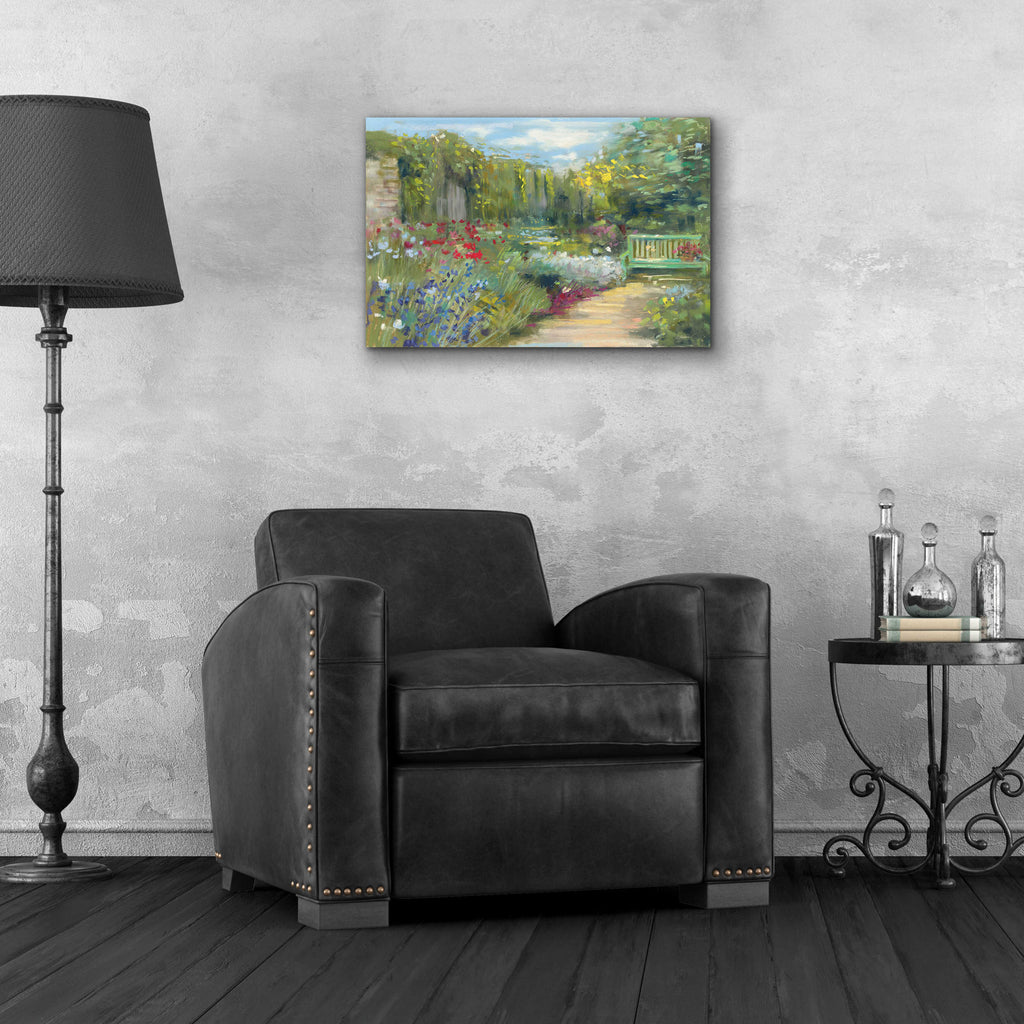 Garden Bench by Carol Rowan - 24x16 acrylic wall art in a room