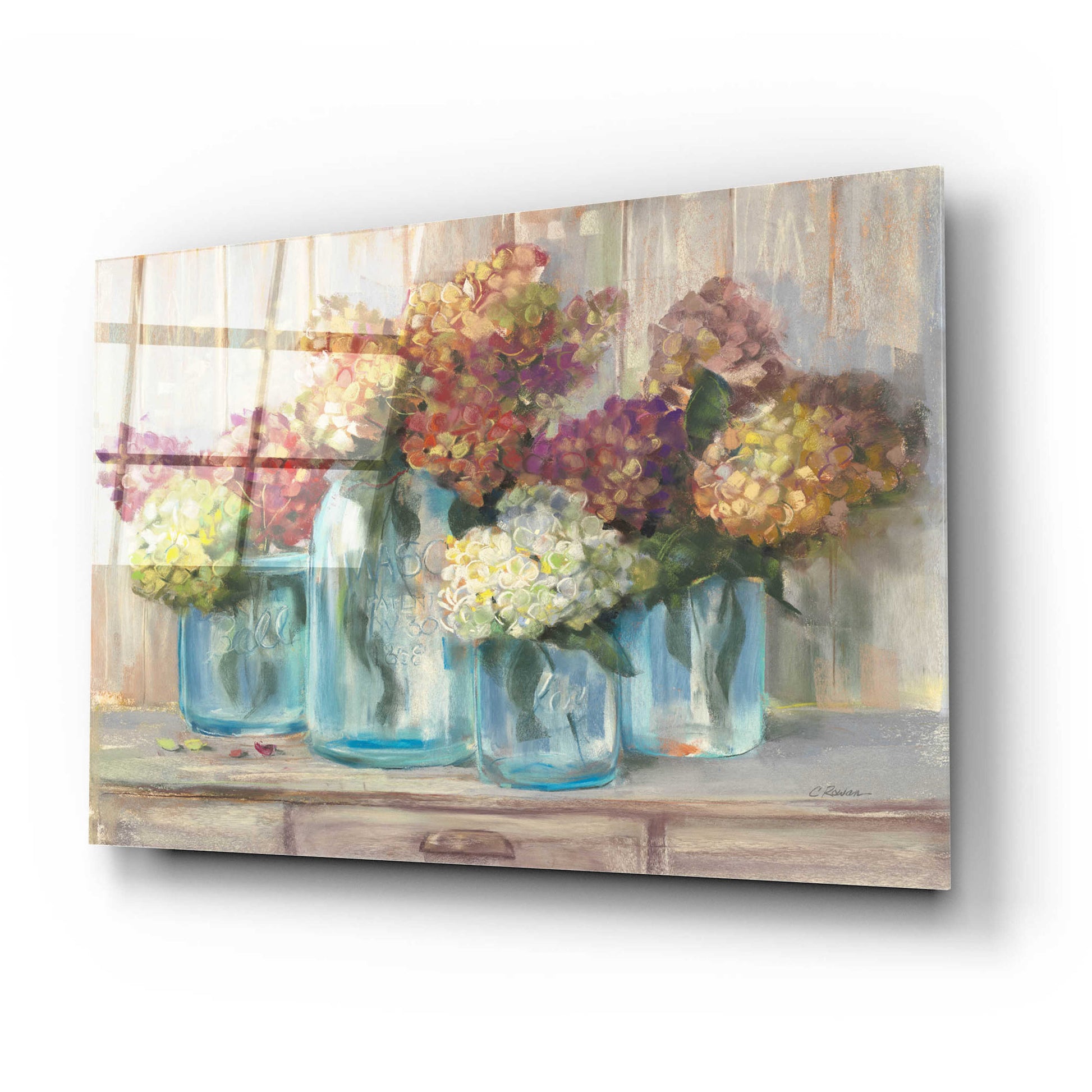 Epic Art 'Hydrangeas In Glass Jars' by Carol Rowan, Acrylic Glass Wall Art,24x16