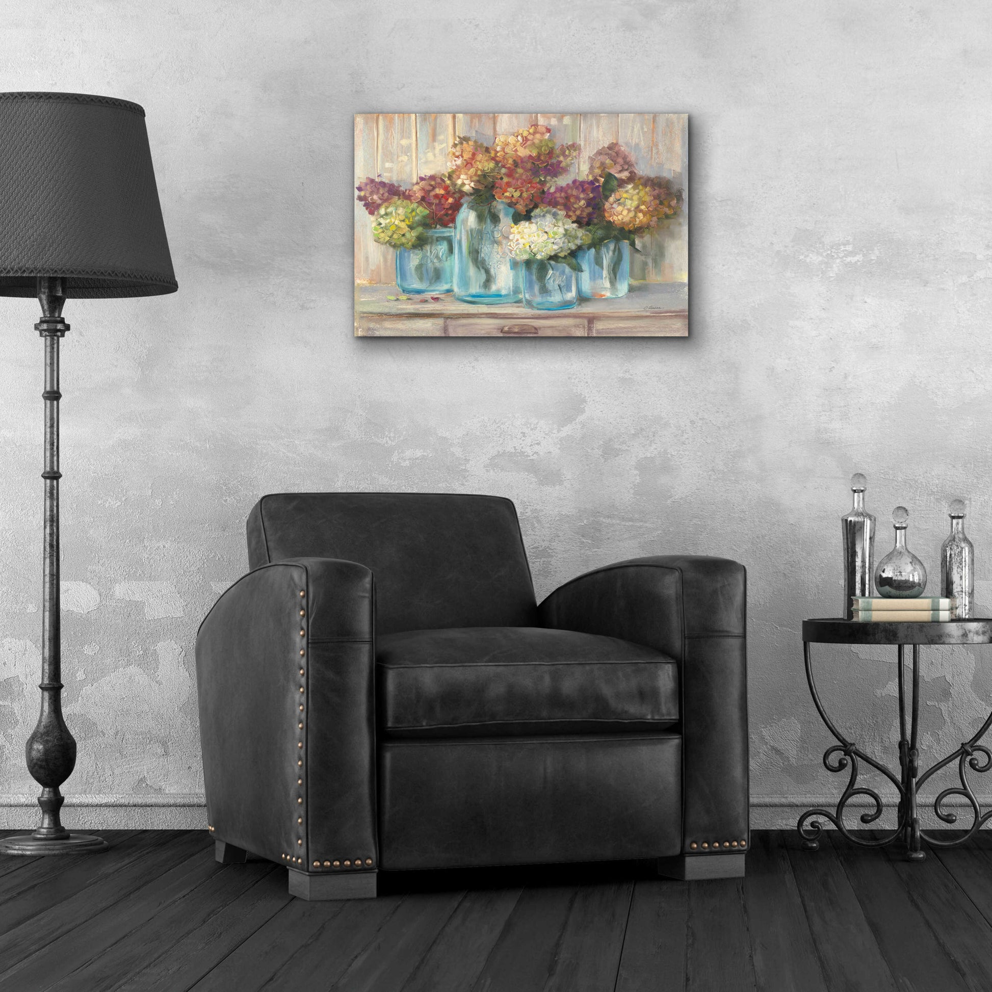 Epic Art 'Hydrangeas In Glass Jars' by Carol Rowan, Acrylic Glass Wall Art,24x16