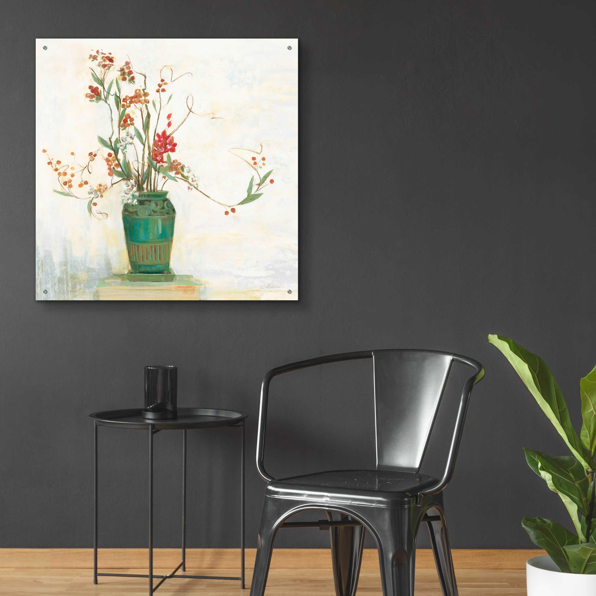 Bittersweet I V2 White by Carol Rowan - 36x36 acrylic wall art in a room