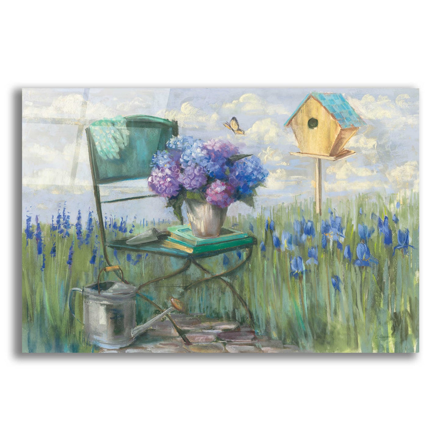 Epic Art 'Green Chair With Hydrangea' by Carol Rowan, Acrylic Glass Wall Art,24x16