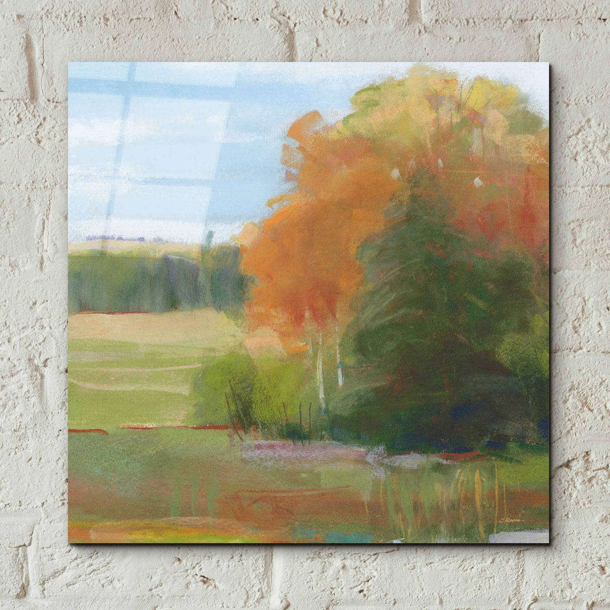 Abstract Field II Bright Blue Sky by Carol Rowan - 12x12 acrylic wall art in a room