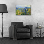 Blue And Yellow Flower Field V2 by Carol Rowan - 24x16 acrylic wall art in a room