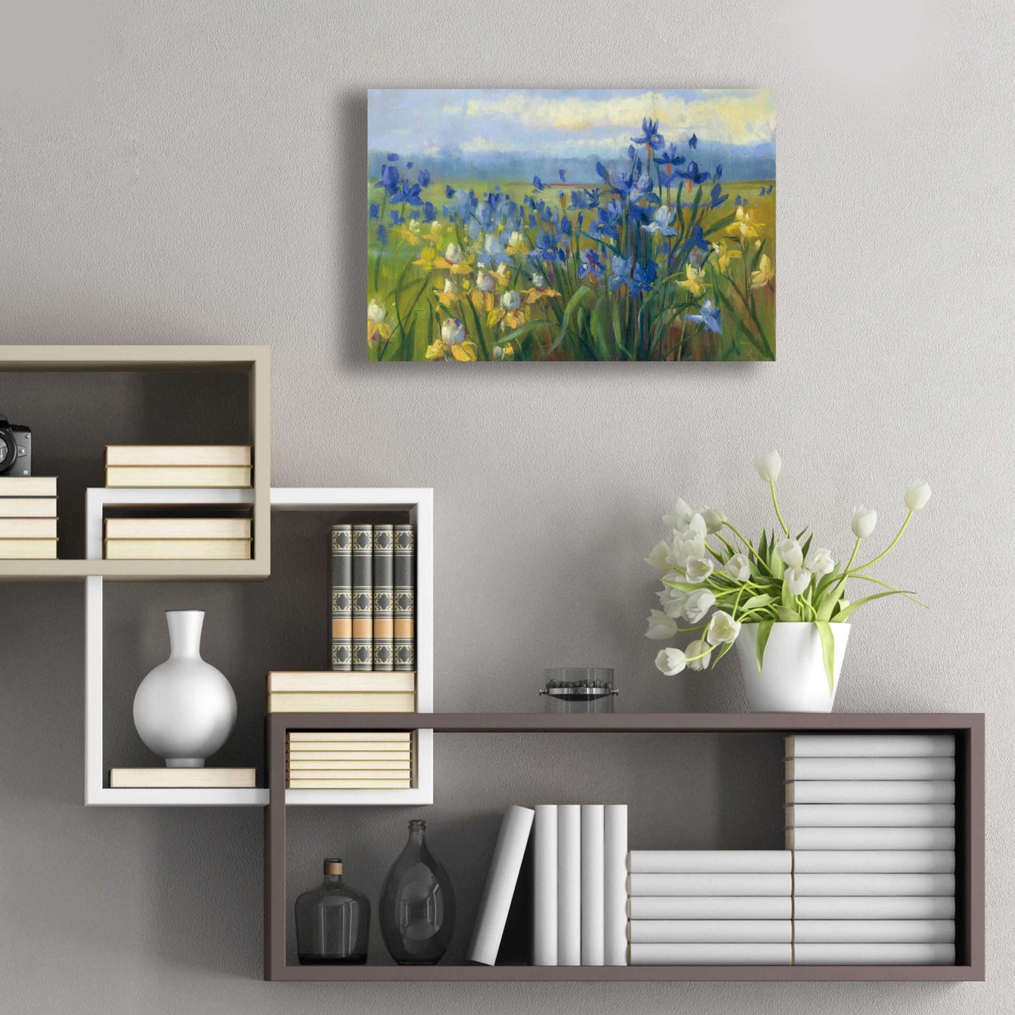 Epic Art 'Blue And Yellow Flower Field V2' by Carol Rowan, Acrylic Glass Wall Art,24x16