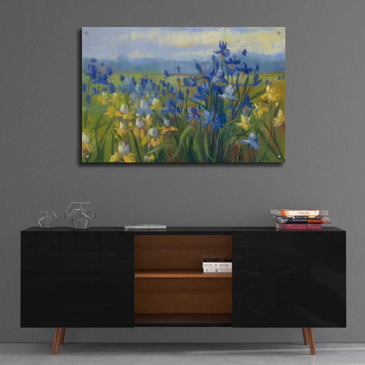 Blue And Yellow Flower Field V2 by Carol Rowan - 36x24 acrylic wall art in a room
