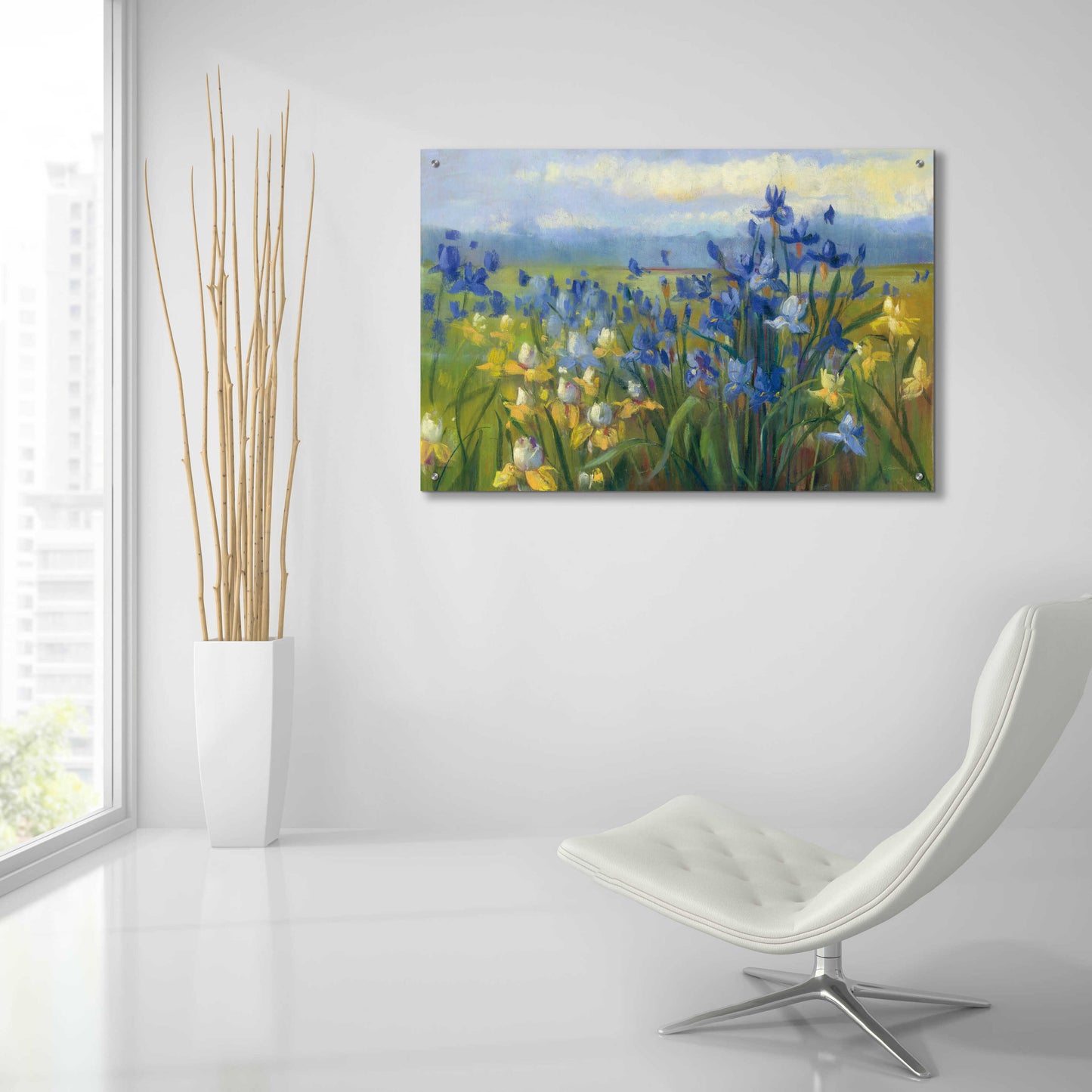 Epic Art 'Blue And Yellow Flower Field V2' by Carol Rowan, Acrylic Glass Wall Art,36x24