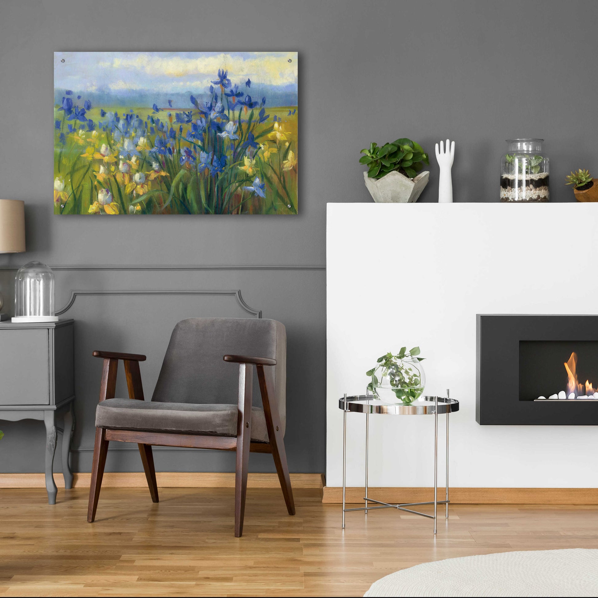 Epic Art 'Blue And Yellow Flower Field V2' by Carol Rowan, Acrylic Glass Wall Art,36x24