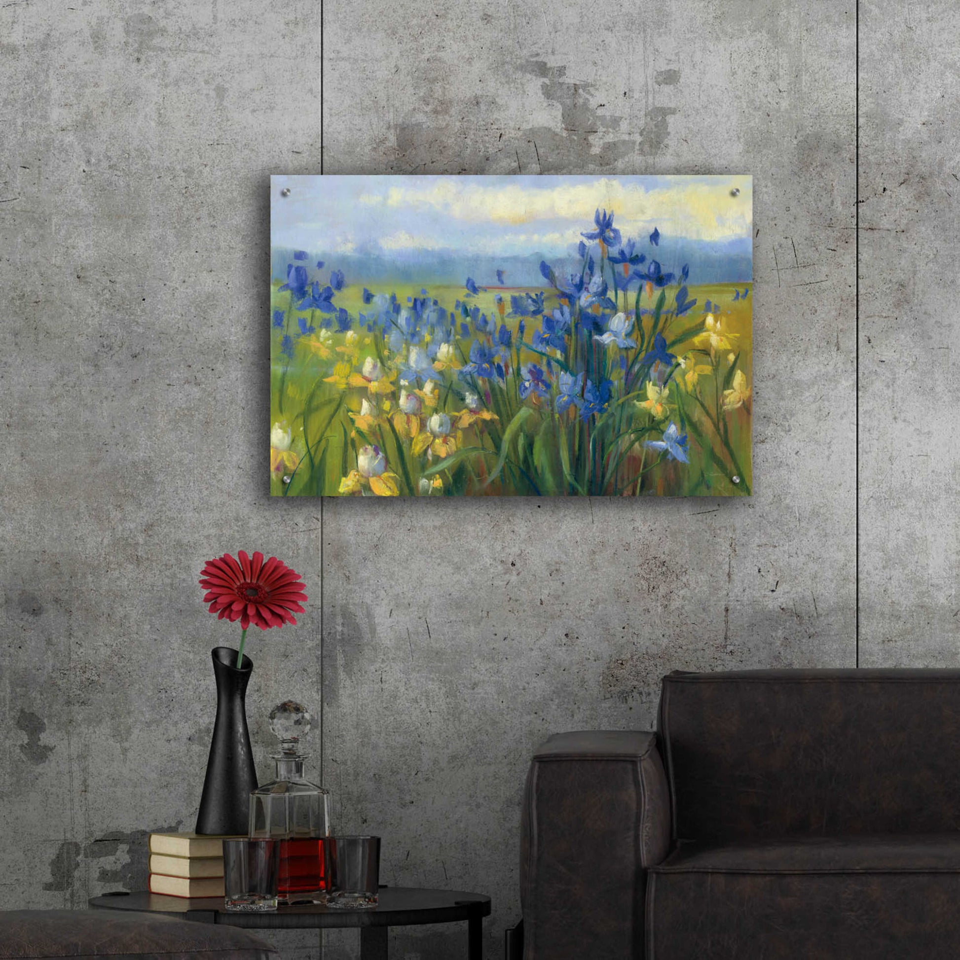 Epic Art 'Blue And Yellow Flower Field V2' by Carol Rowan, Acrylic Glass Wall Art,36x24