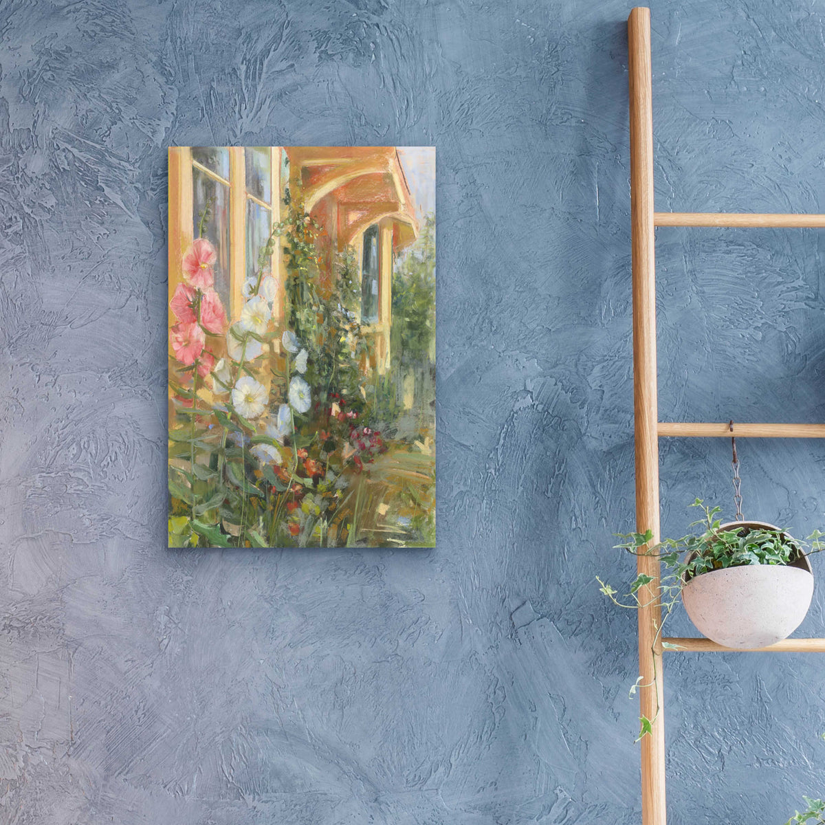 Summer Hollyhocks by Carol Rowan - 16x24 acrylic wall art in a room