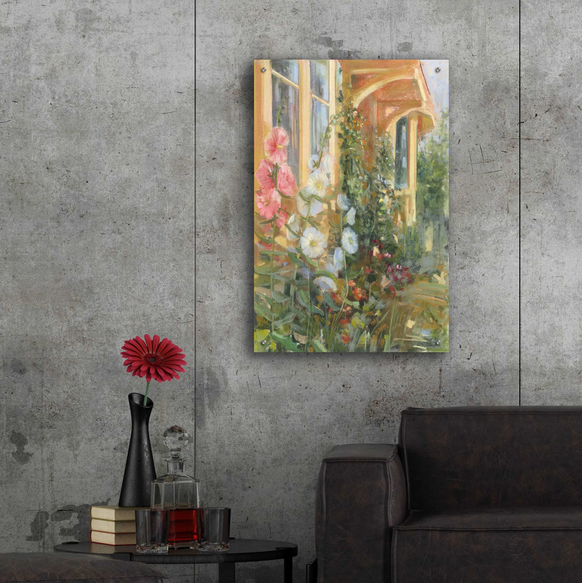 Epic Art 'Summer Hollyhocks' by Carol Rowan, Acrylic Glass Wall Art,24x36