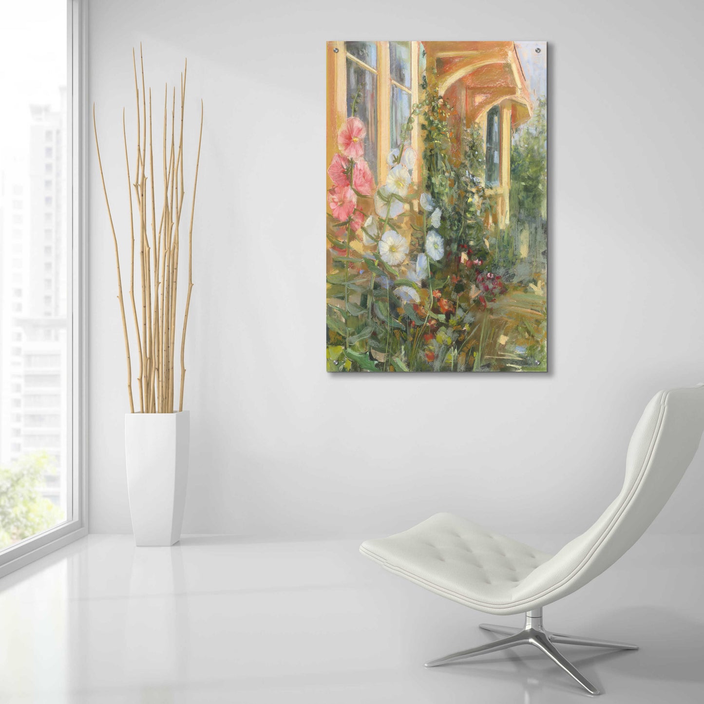 Epic Art 'Summer Hollyhocks' by Carol Rowan, Acrylic Glass Wall Art,24x36