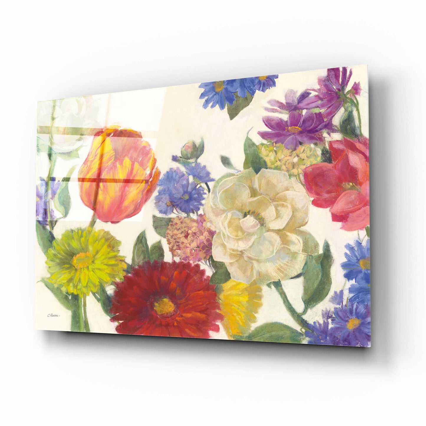 Epic Art 'Colorful Flowers On White' by Carol Rowan, Acrylic Glass Wall Art,16x12