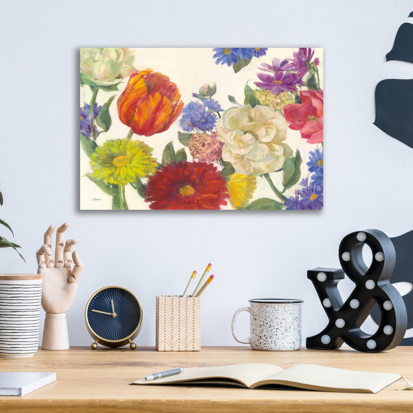 Epic Art 'Colorful Flowers On White' by Carol Rowan, Acrylic Glass Wall Art,16x12