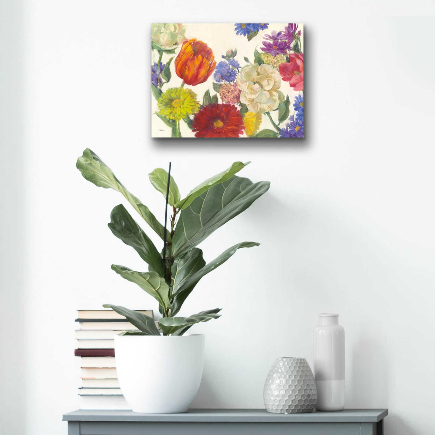 Epic Art 'Colorful Flowers On White' by Carol Rowan, Acrylic Glass Wall Art,16x12