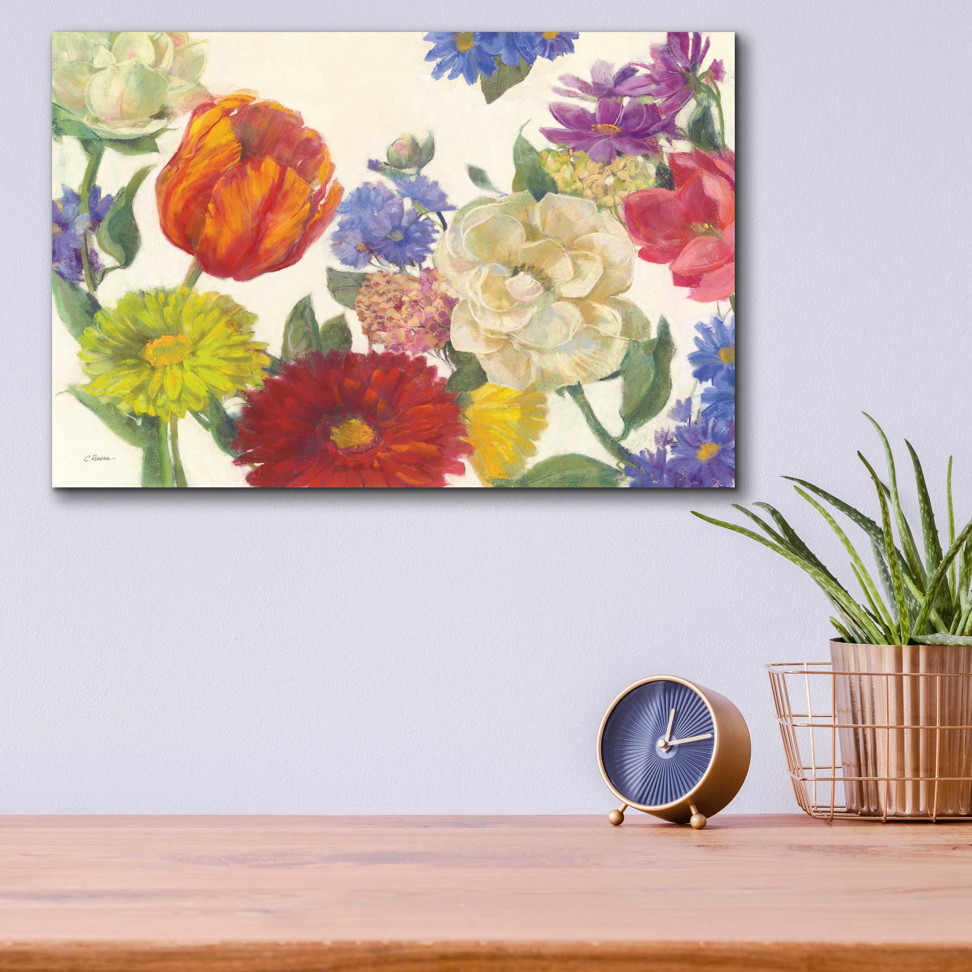 Epic Art 'Colorful Flowers On White' by Carol Rowan, Acrylic Glass Wall Art,16x12