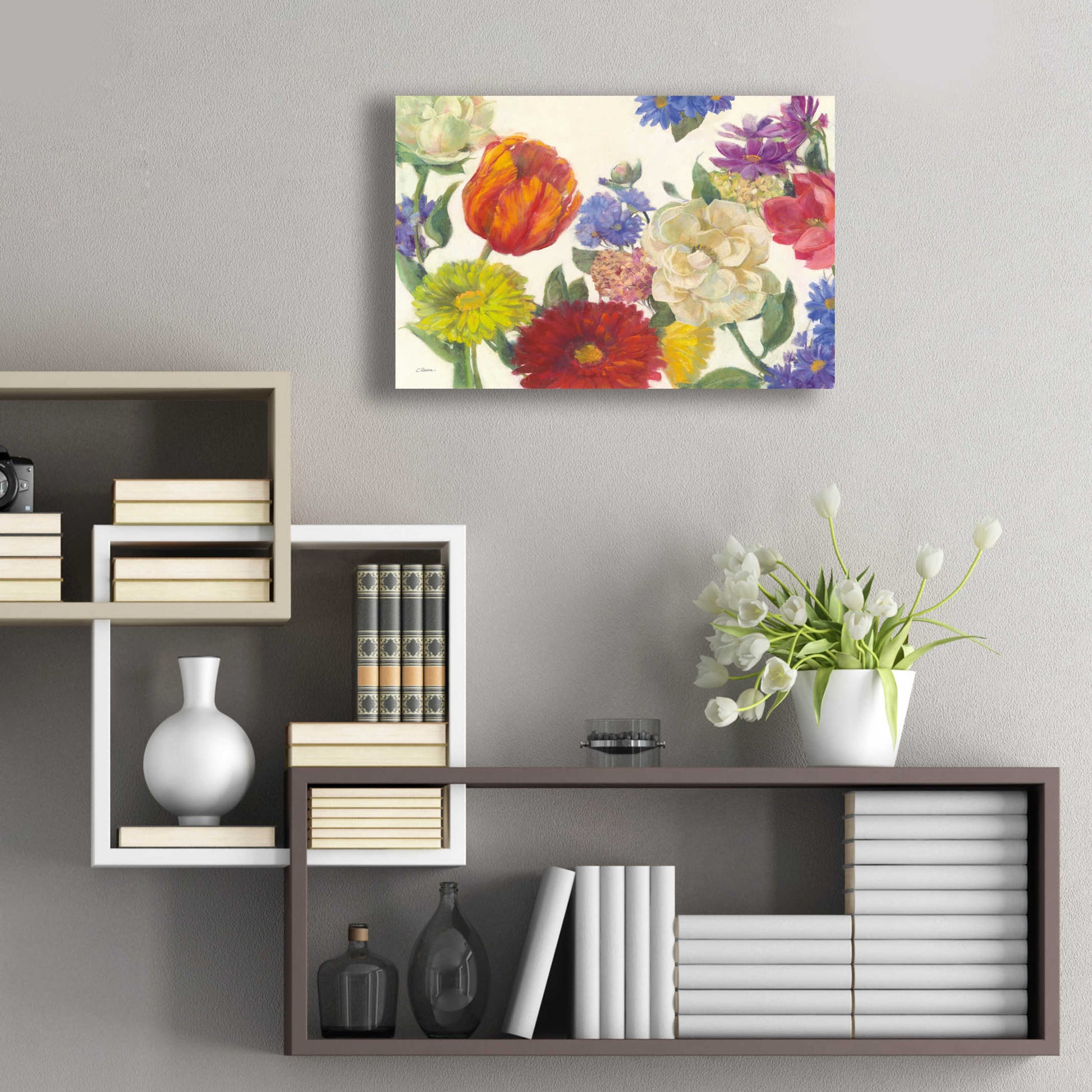 Epic Art 'Colorful Flowers On White' by Carol Rowan, Acrylic Glass Wall Art,24x16