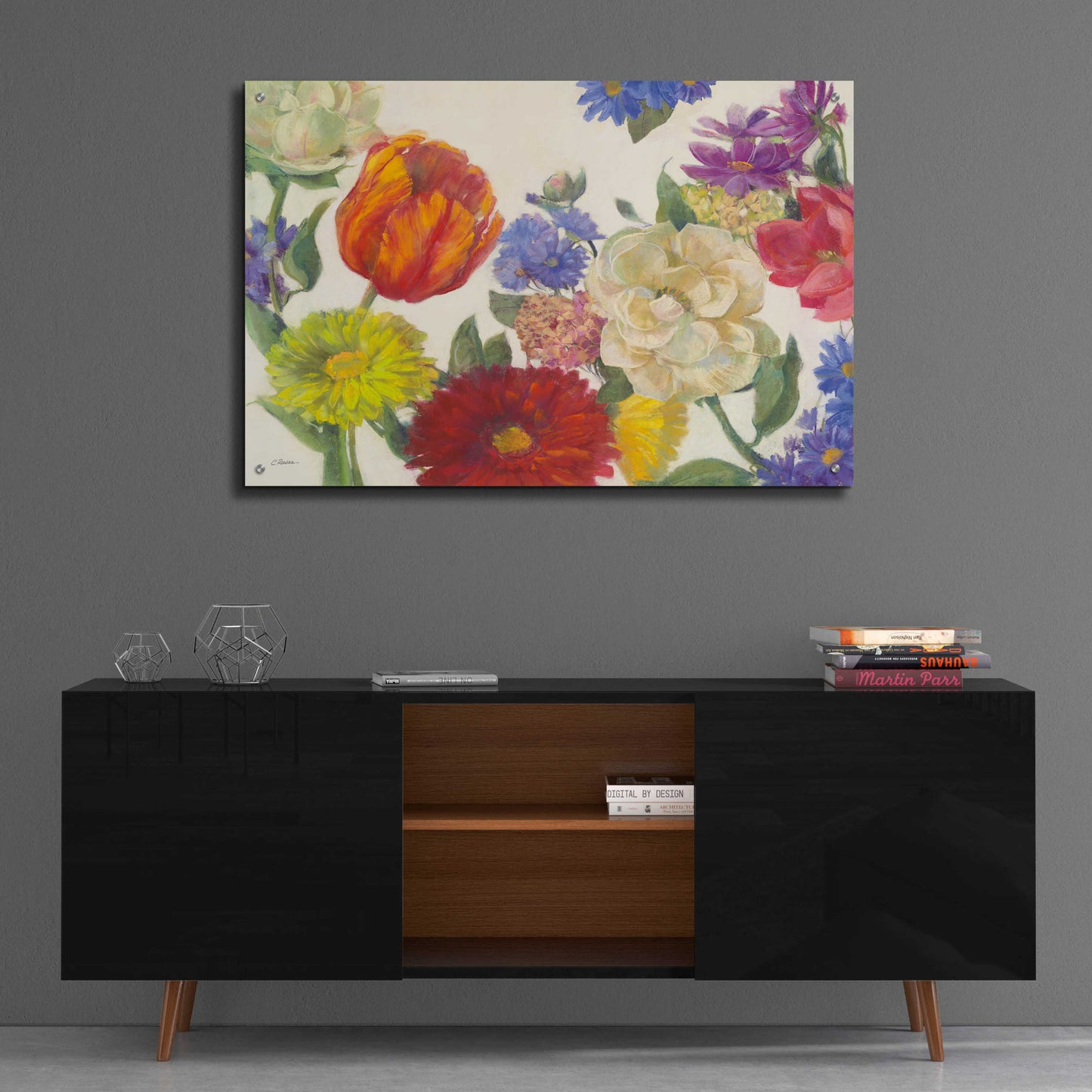 Epic Art 'Colorful Flowers On White' by Carol Rowan, Acrylic Glass Wall Art,36x24