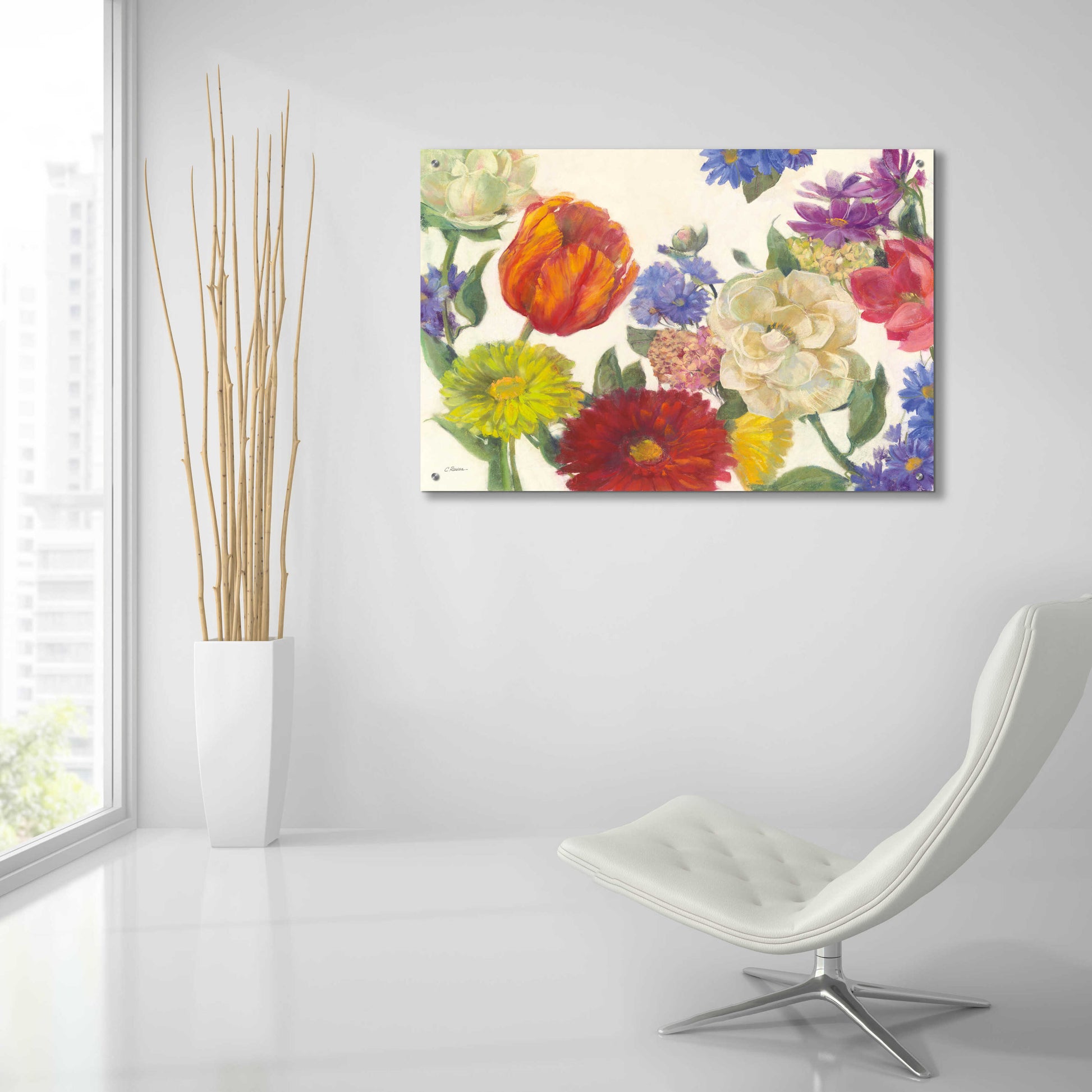 Epic Art 'Colorful Flowers On White' by Carol Rowan, Acrylic Glass Wall Art,36x24