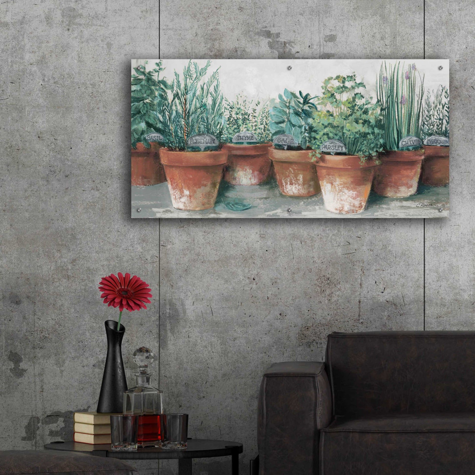 Epic Art 'Pots Of Herbs II Cottage' by Carol Rowan, Acrylic Glass Wall Art,48x24