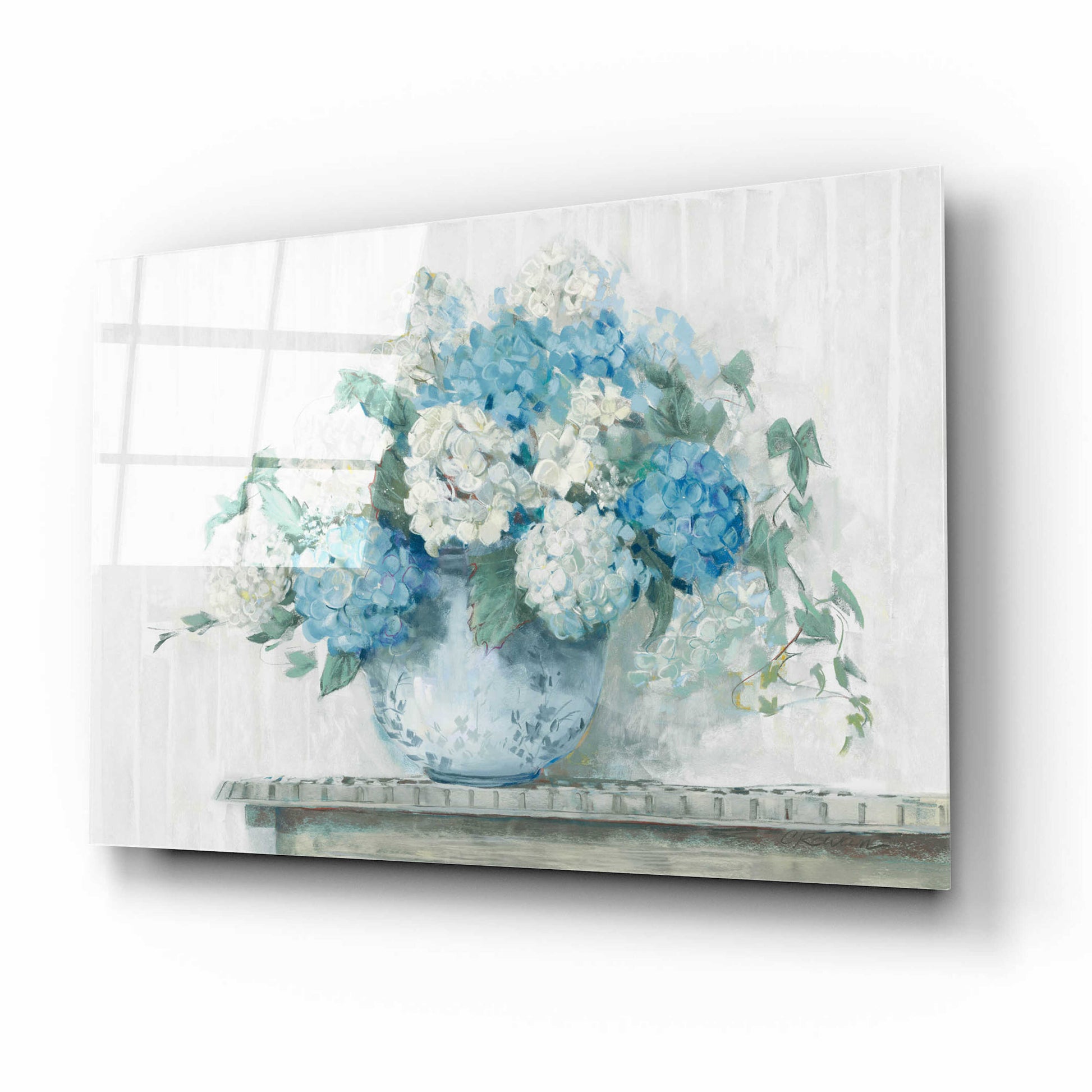 Epic Art 'Blue Hydrangea Cottage Crop' by Carol Rowan, Acrylic Glass Wall Art,16x12