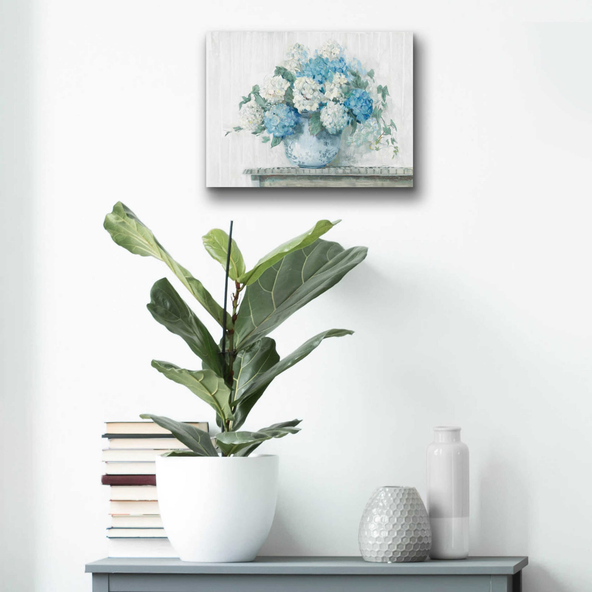 Epic Art 'Blue Hydrangea Cottage Crop' by Carol Rowan, Acrylic Glass Wall Art,16x12