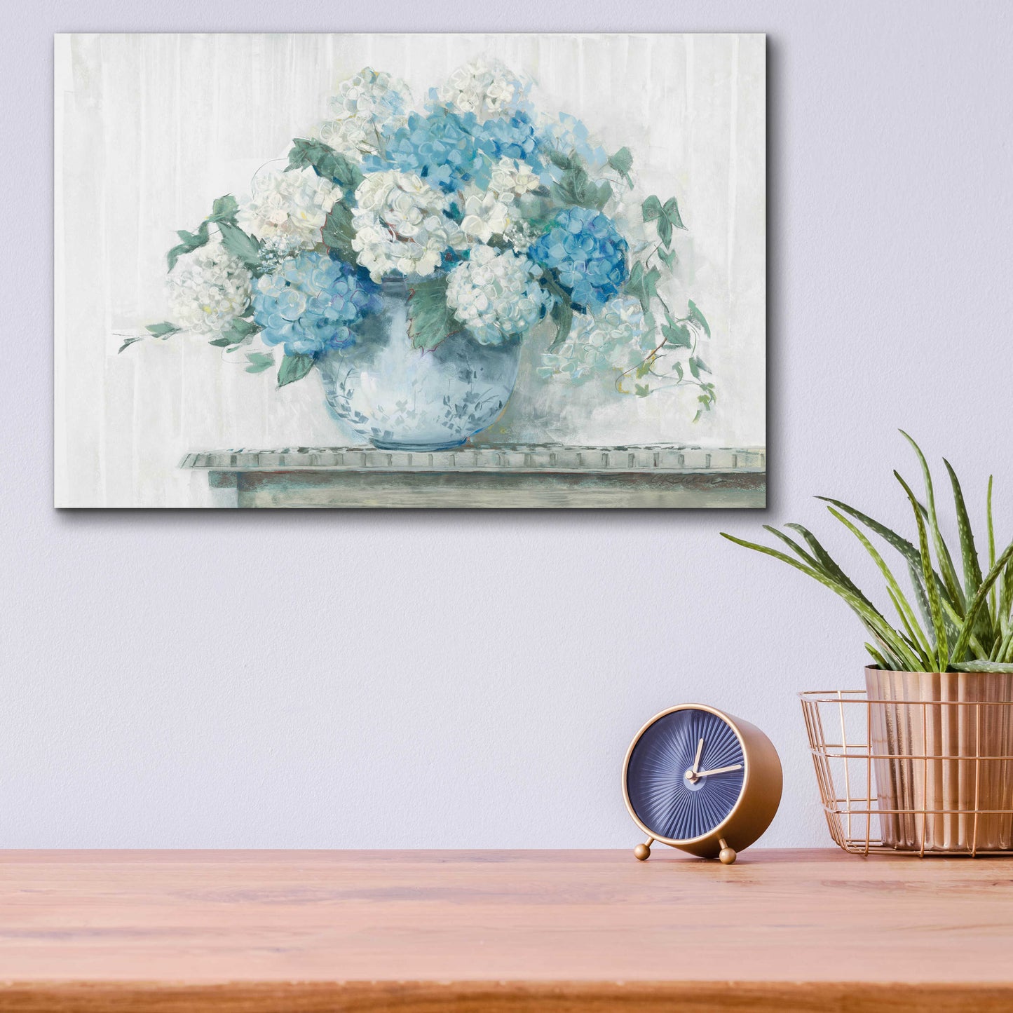 Epic Art 'Blue Hydrangea Cottage Crop' by Carol Rowan, Acrylic Glass Wall Art,16x12