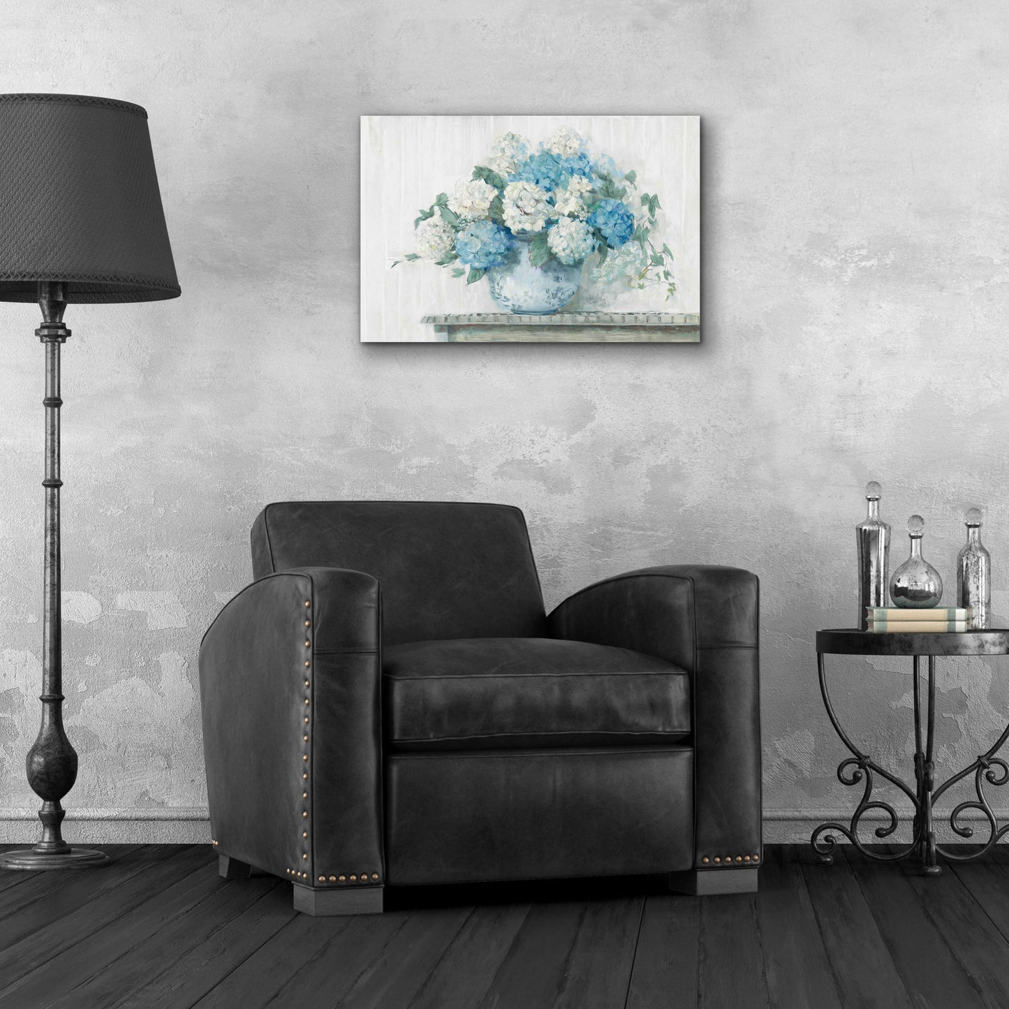 Epic Art 'Blue Hydrangea Cottage Crop' by Carol Rowan, Acrylic Glass Wall Art,24x16