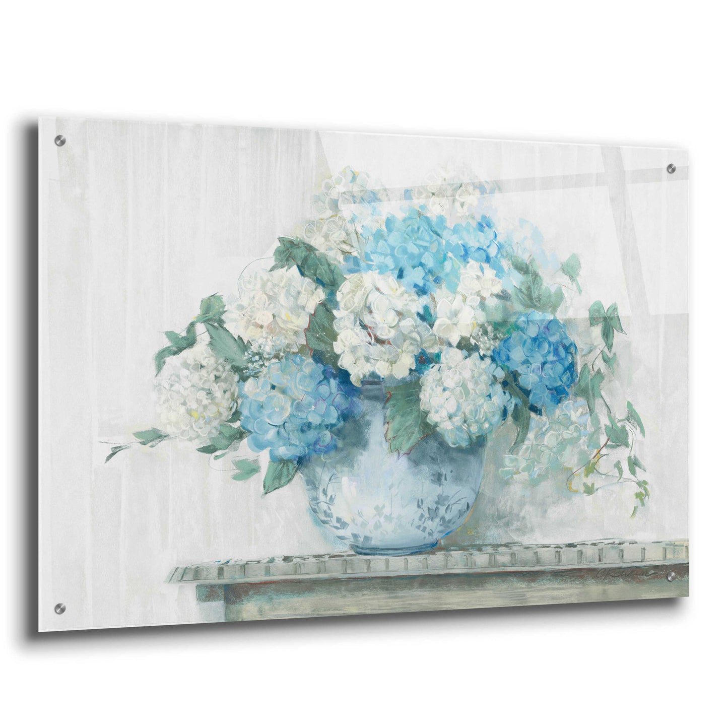 Epic Art 'Blue Hydrangea Cottage Crop' by Carol Rowan, Acrylic Glass Wall Art,36x24