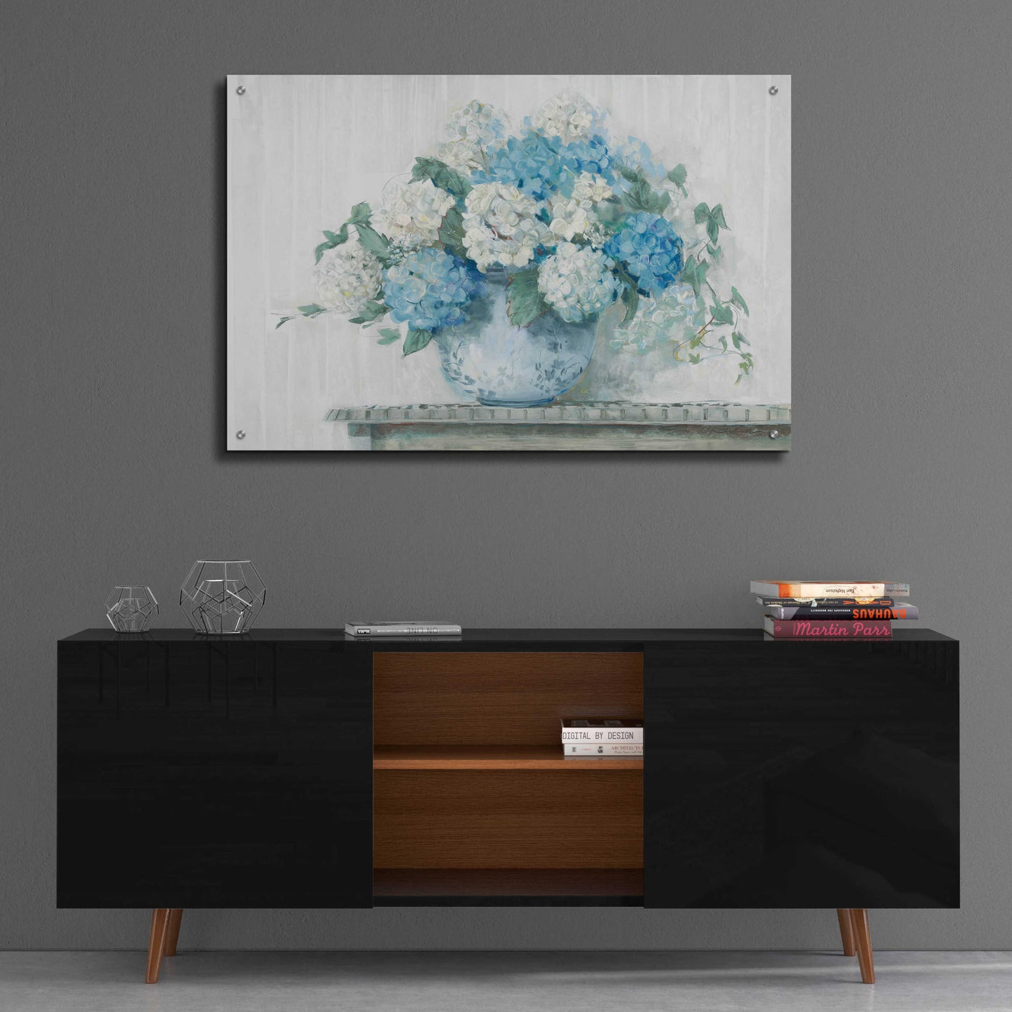 Epic Art 'Blue Hydrangea Cottage Crop' by Carol Rowan, Acrylic Glass Wall Art,36x24