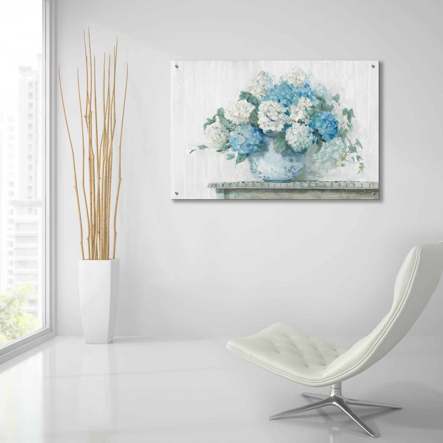 Epic Art 'Blue Hydrangea Cottage Crop' by Carol Rowan, Acrylic Glass Wall Art,36x24