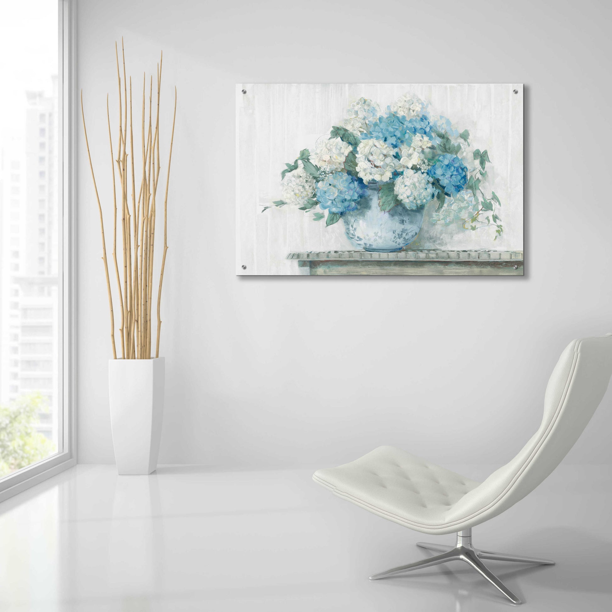 Epic Art 'Blue Hydrangea Cottage Crop' by Carol Rowan, Acrylic Glass Wall Art,36x24