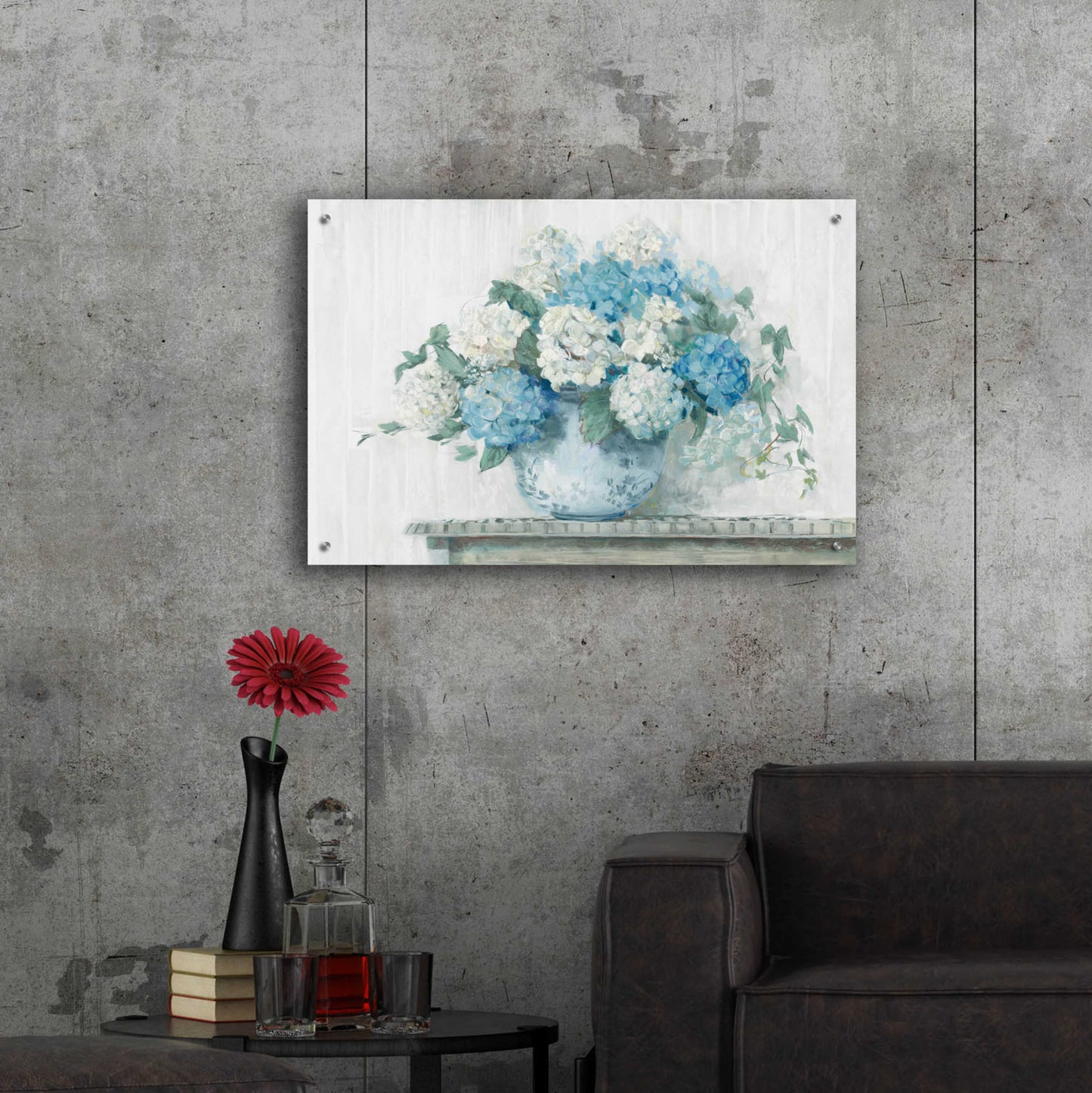 Epic Art 'Blue Hydrangea Cottage Crop' by Carol Rowan, Acrylic Glass Wall Art,36x24