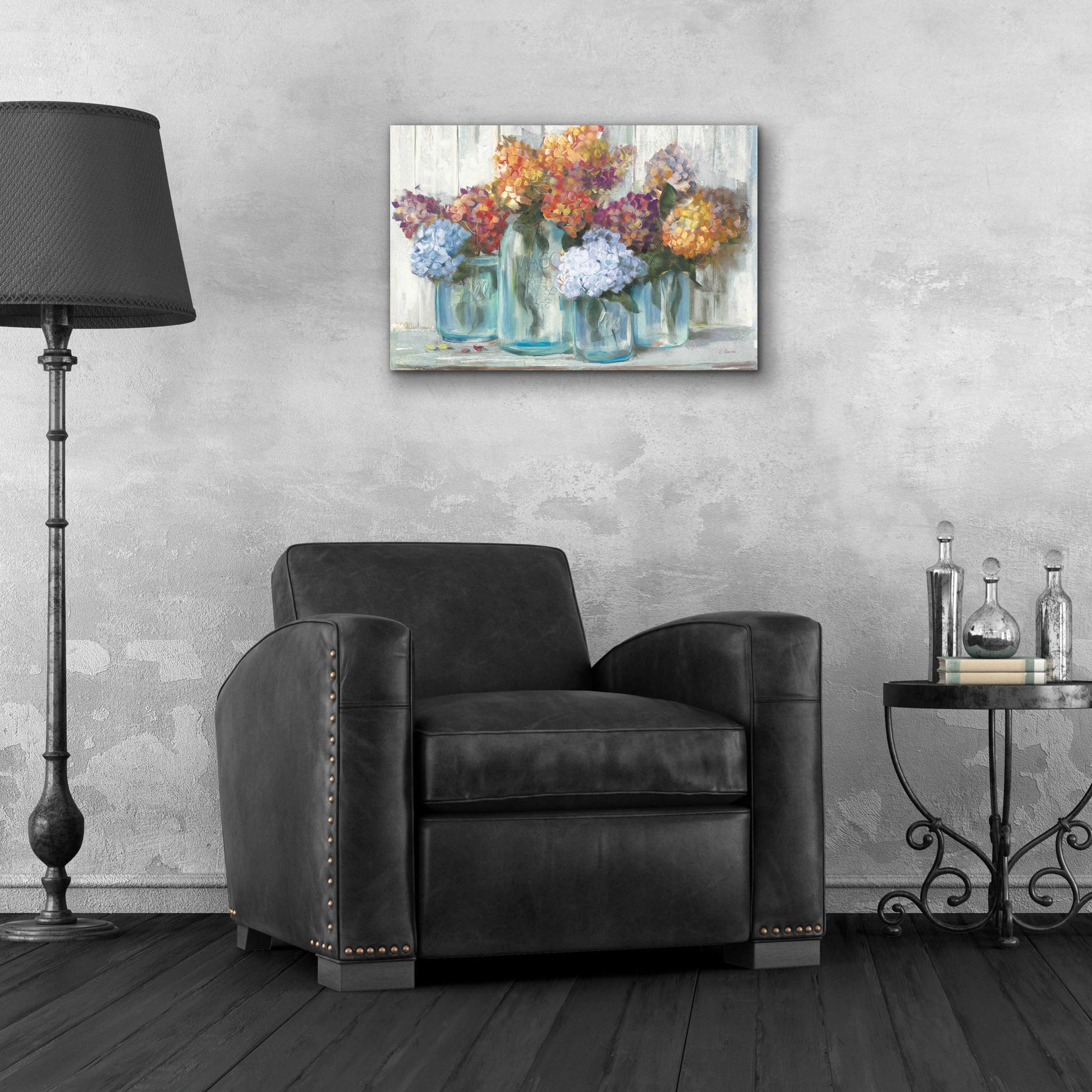 Epic Art 'Fall Hydrangeas In Glass Jar Crop' by Carol Rowan, Acrylic Glass Wall Art,24x16