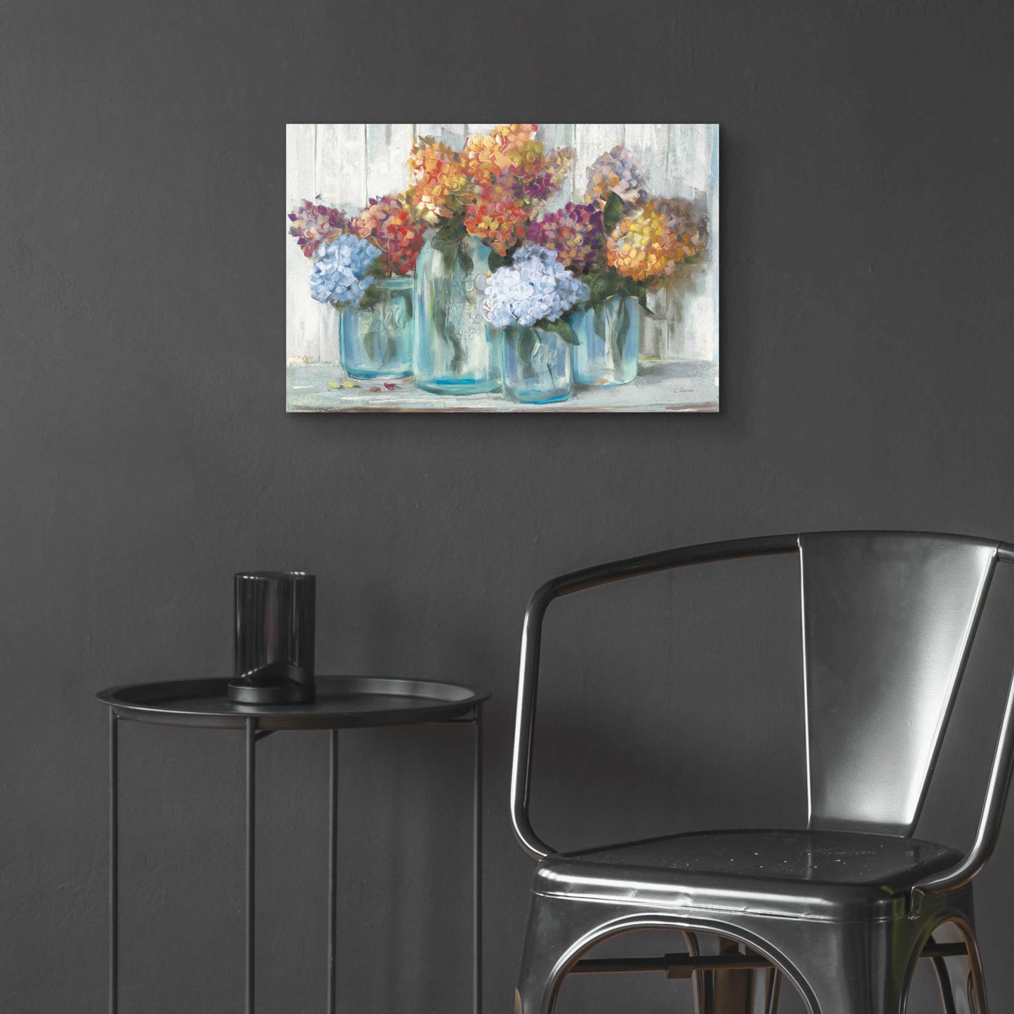 Epic Art 'Fall Hydrangeas In Glass Jar Crop' by Carol Rowan, Acrylic Glass Wall Art,24x16