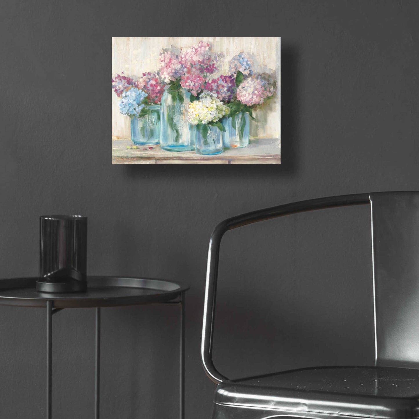 Epic Art 'Hydrangeas In Glass Jar Pastel Crop' by Carol Rowan, Acrylic Glass Wall Art,16x12