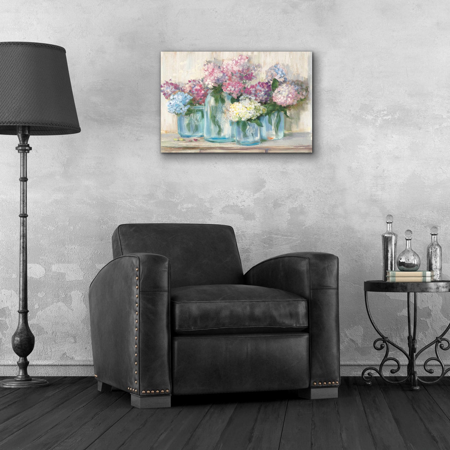 Epic Art 'Hydrangeas In Glass Jar Pastel Crop' by Carol Rowan, Acrylic Glass Wall Art,24x16