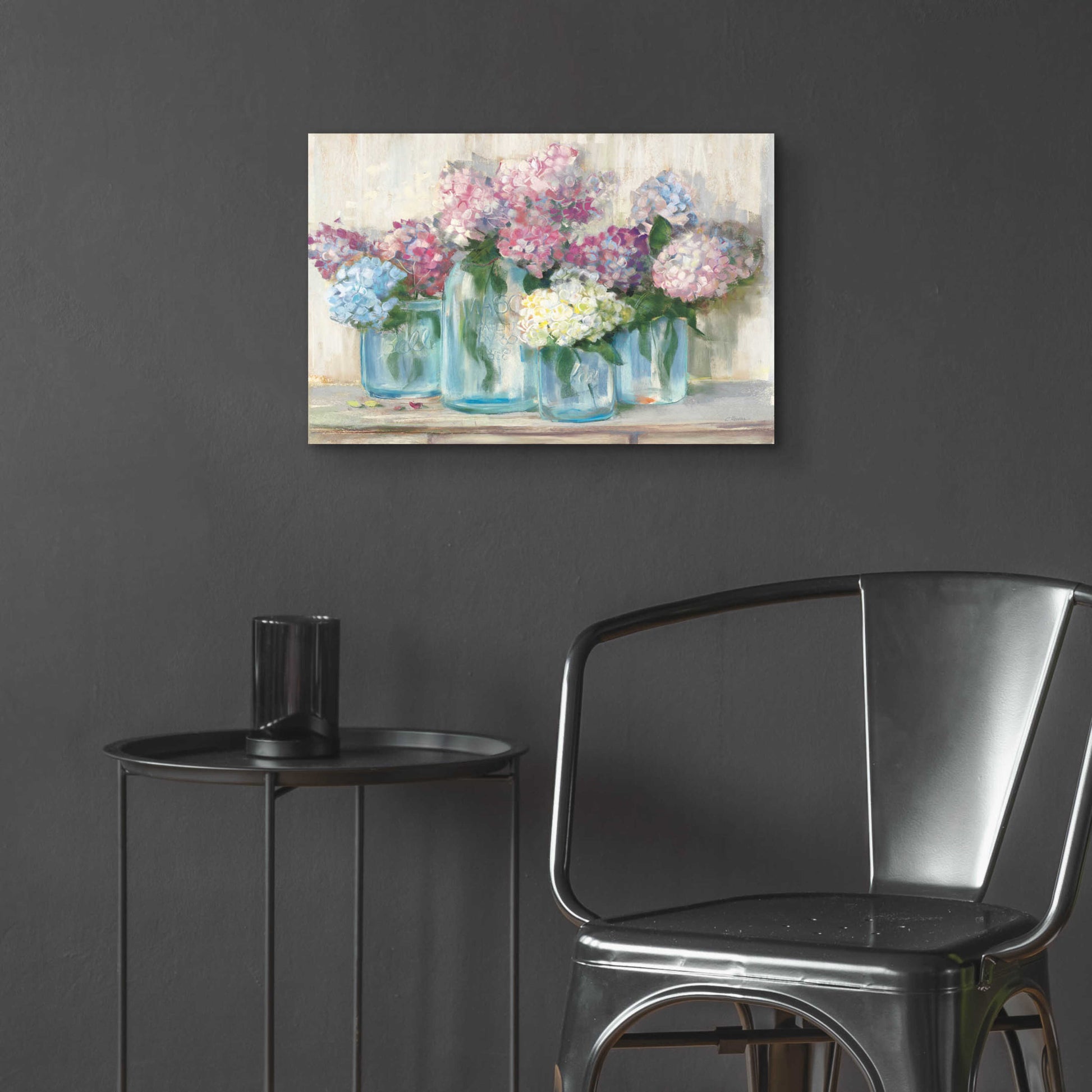 Epic Art 'Hydrangeas In Glass Jar Pastel Crop' by Carol Rowan, Acrylic Glass Wall Art,24x16