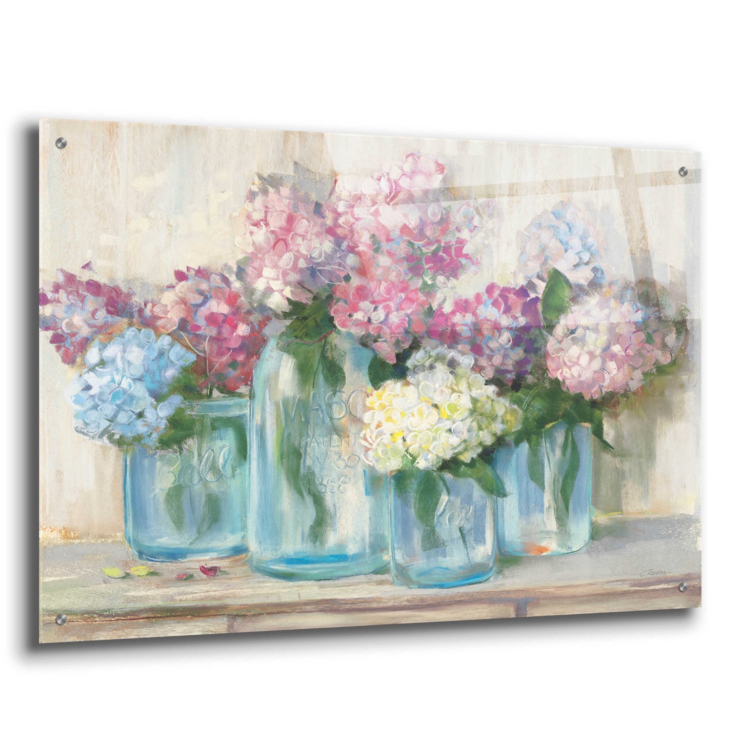 Epic Art 'Hydrangeas In Glass Jar Pastel Crop' by Carol Rowan, Acrylic Glass Wall Art,36x24