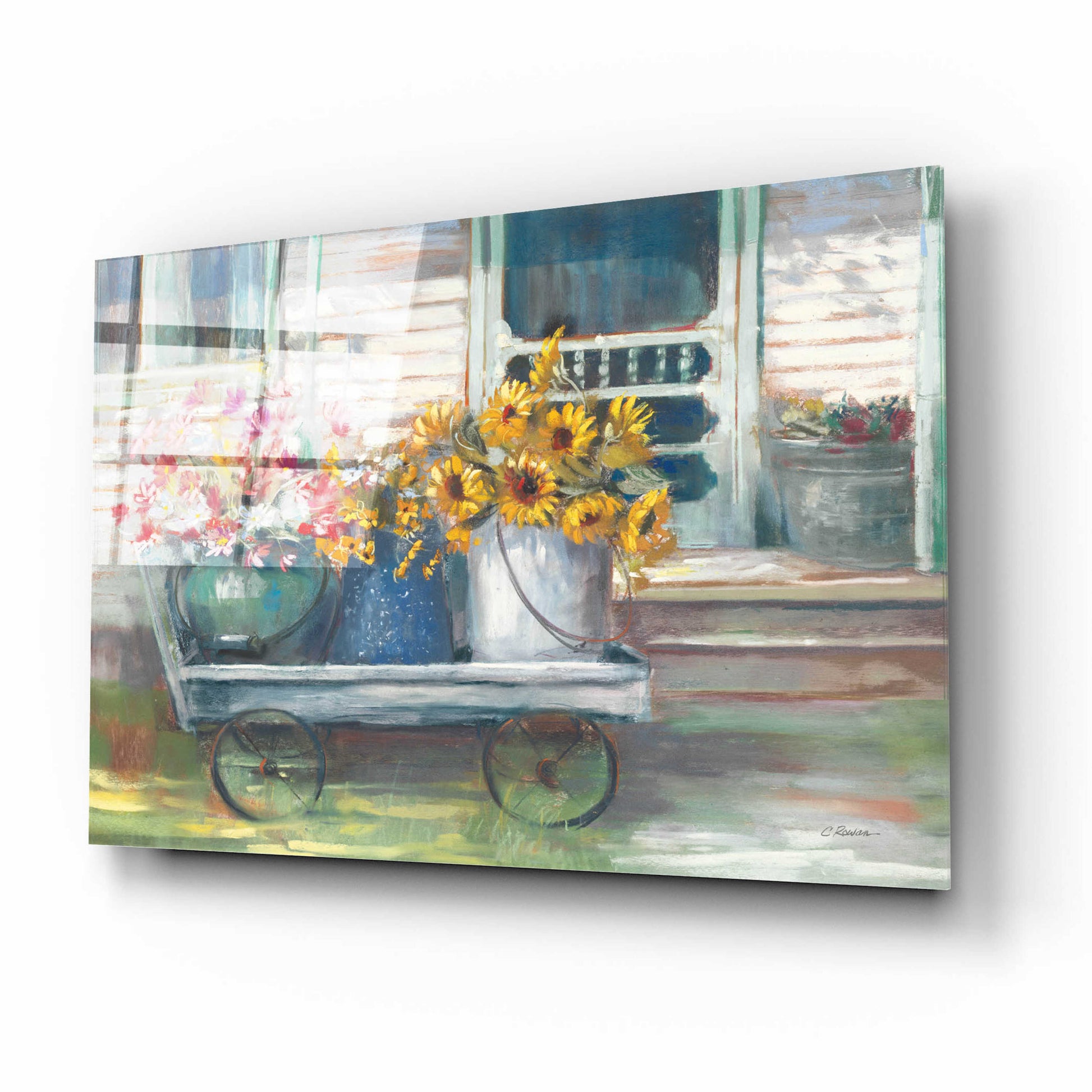 Epic Art 'Garden Wagon Bright' by Carol Rowan, Acrylic Glass Wall Art,16x12