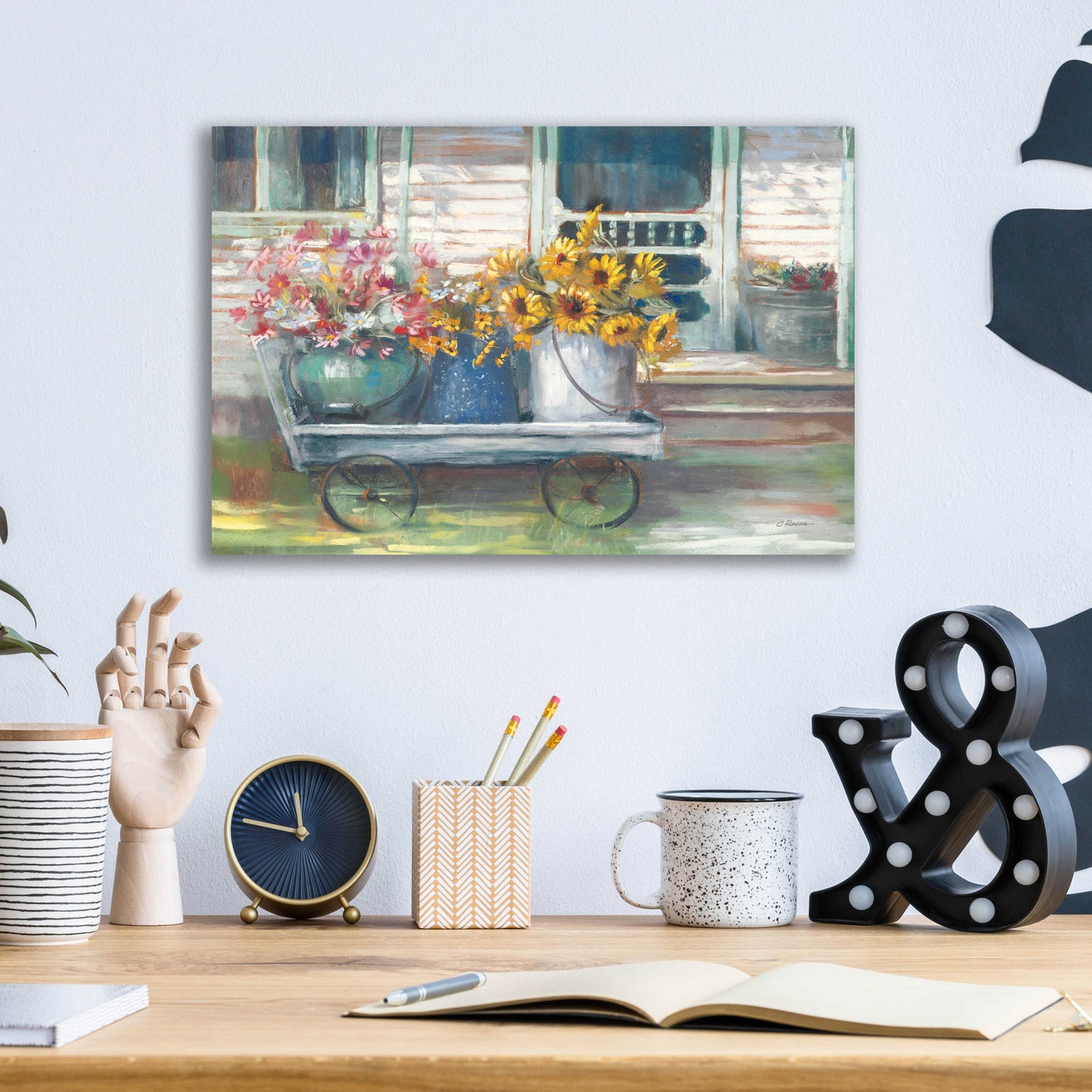 Epic Art 'Garden Wagon Bright' by Carol Rowan, Acrylic Glass Wall Art,16x12