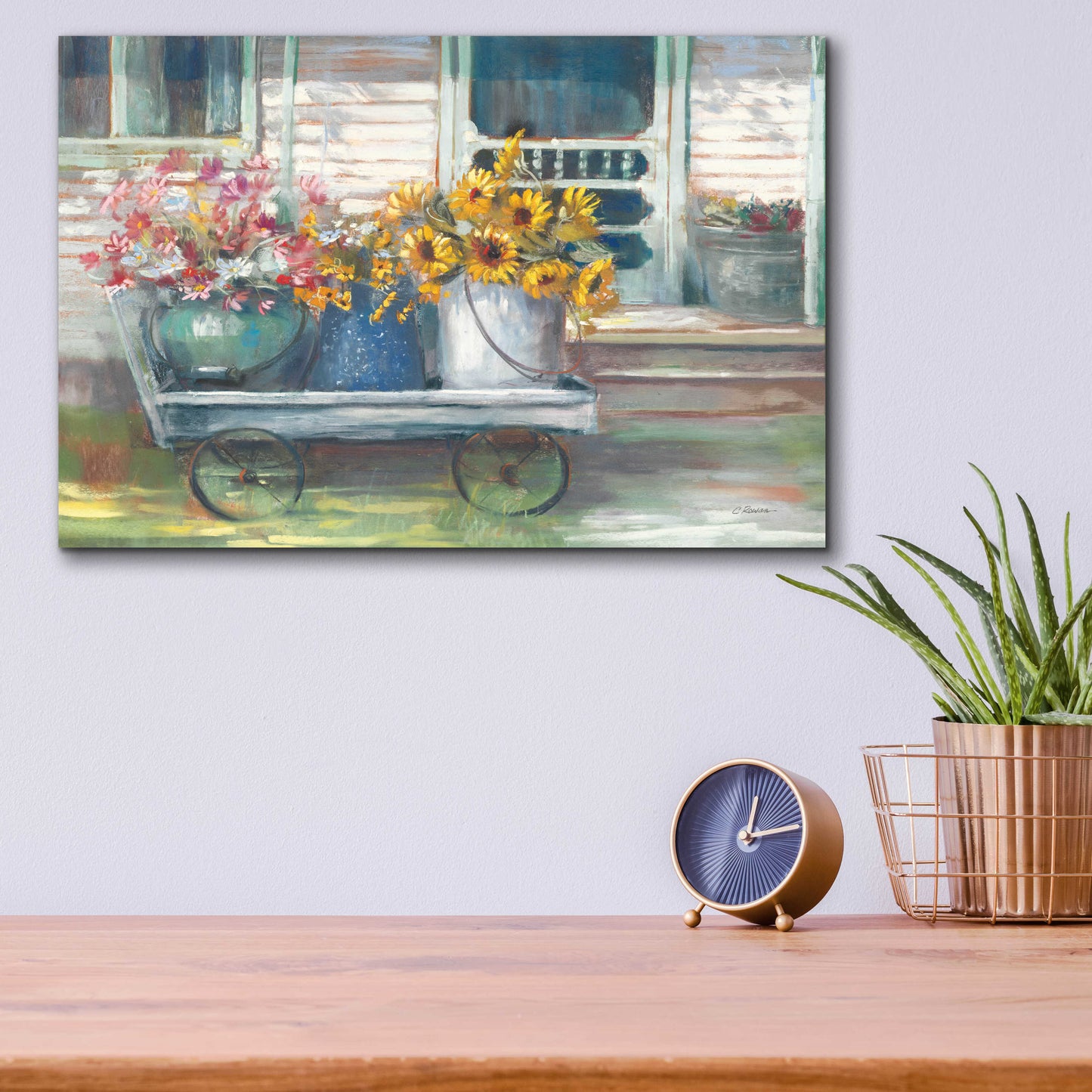 Epic Art 'Garden Wagon Bright' by Carol Rowan, Acrylic Glass Wall Art,16x12