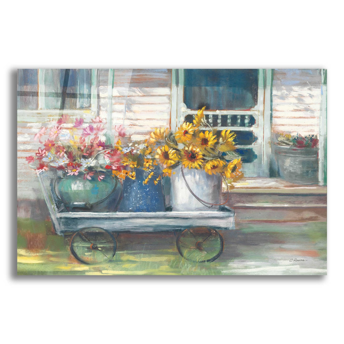 Epic Art 'Garden Wagon Bright' by Carol Rowan, Acrylic Glass Wall Art,24x16