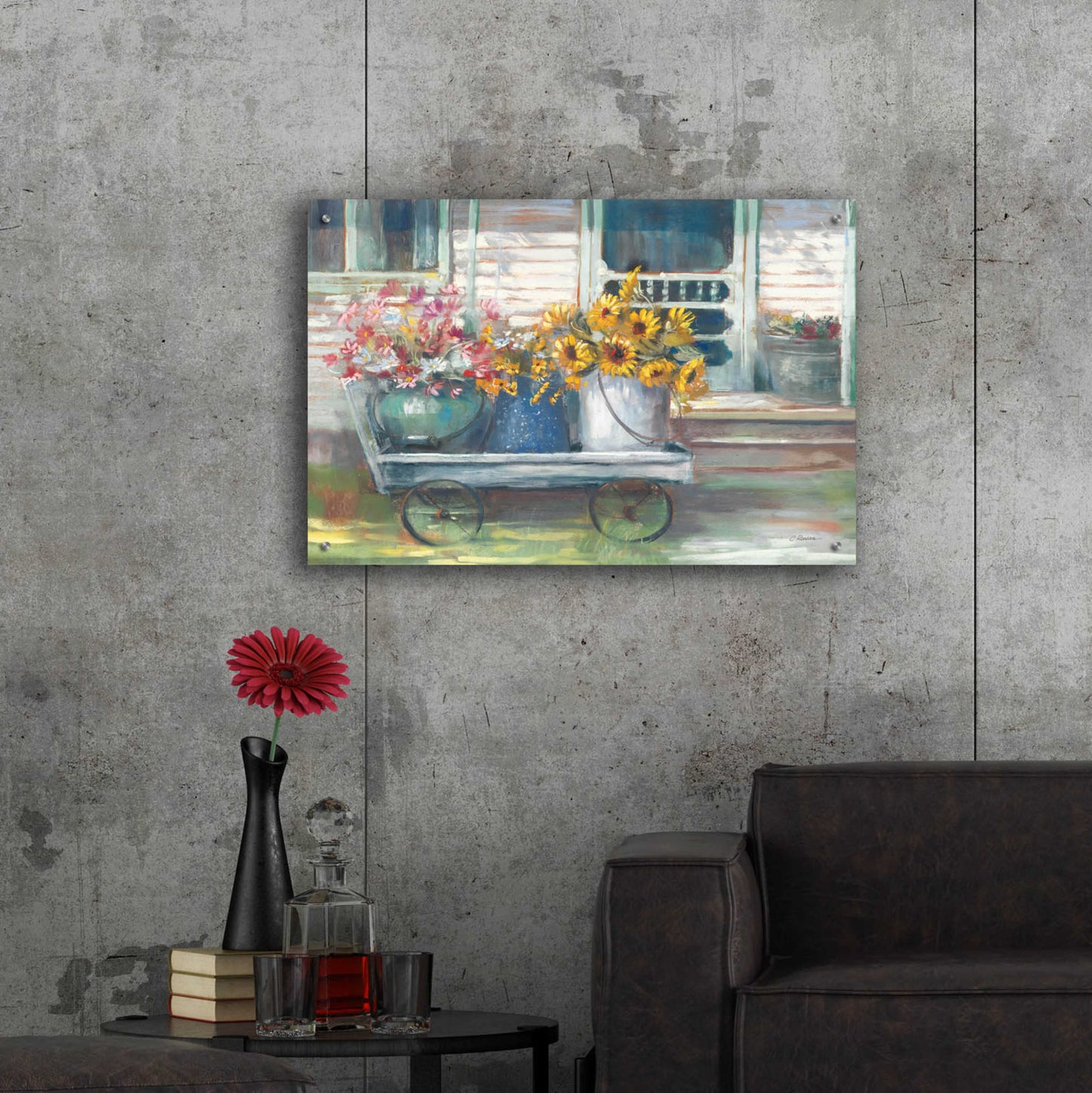 Epic Art 'Garden Wagon Bright' by Carol Rowan, Acrylic Glass Wall Art,36x24