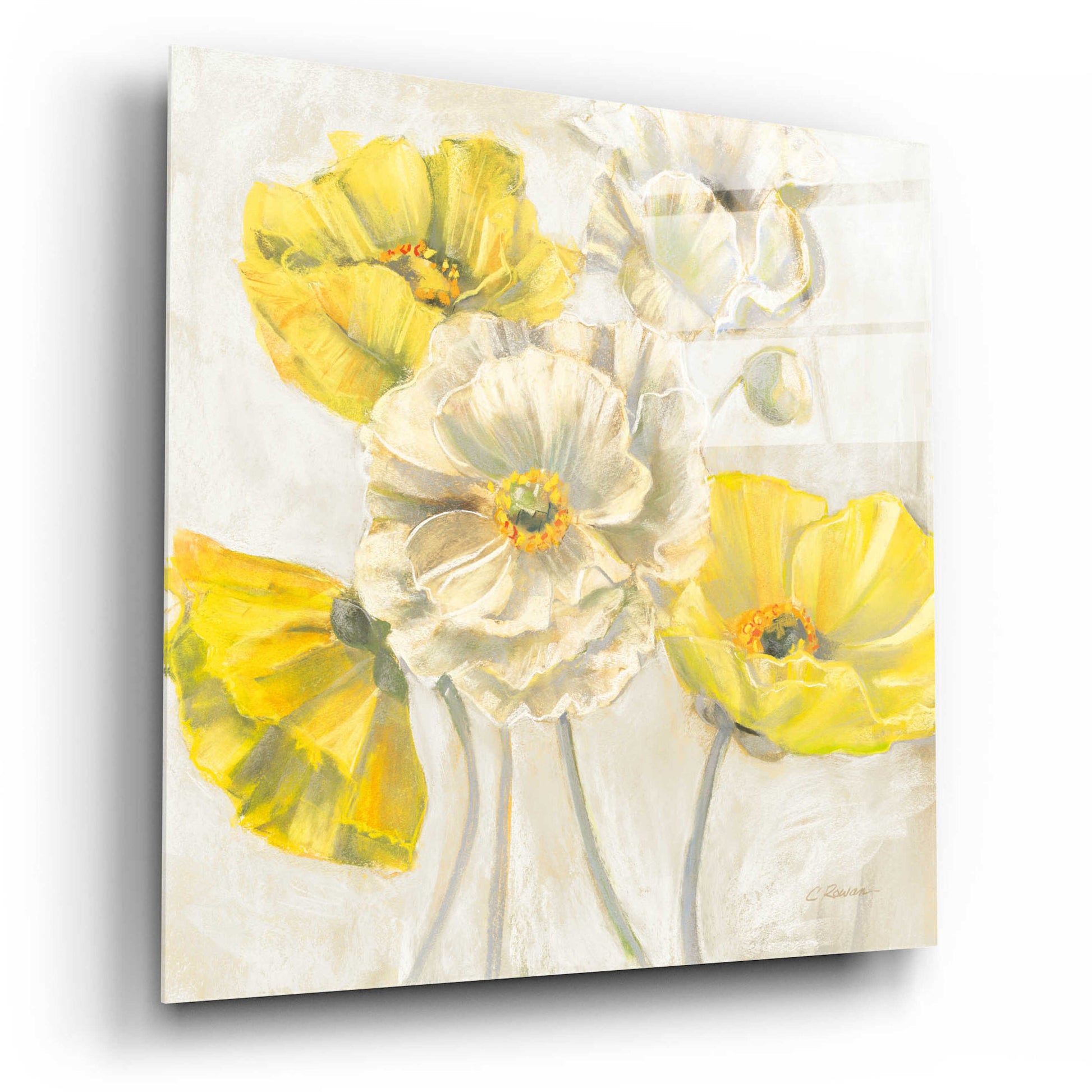 Epic Art 'Gold And White Contemporary Poppies Neutral' by Carol Rowan, Acrylic Glass Wall Art,12x12